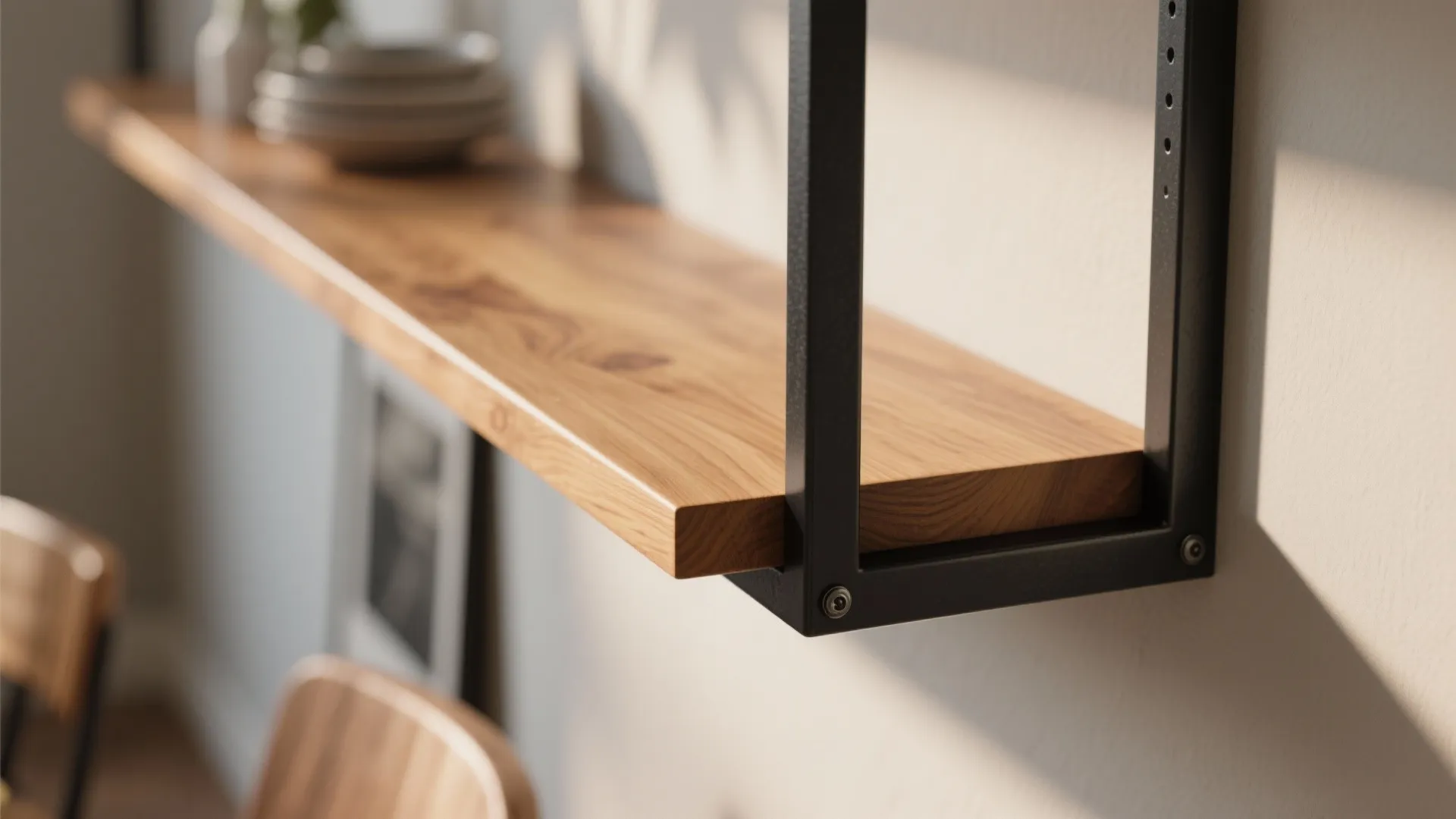 Warm Wood-and-Metal Contrast Shelving