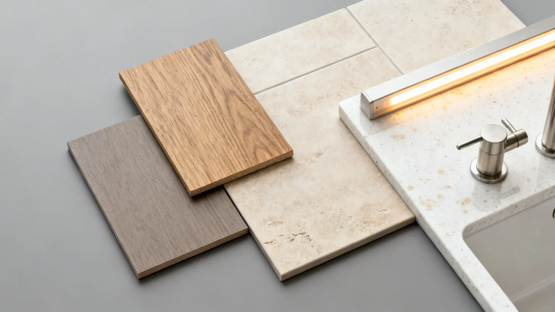 2) Earthy + Minimal: Oak Texture Lowers + Matte Taupe Uppers