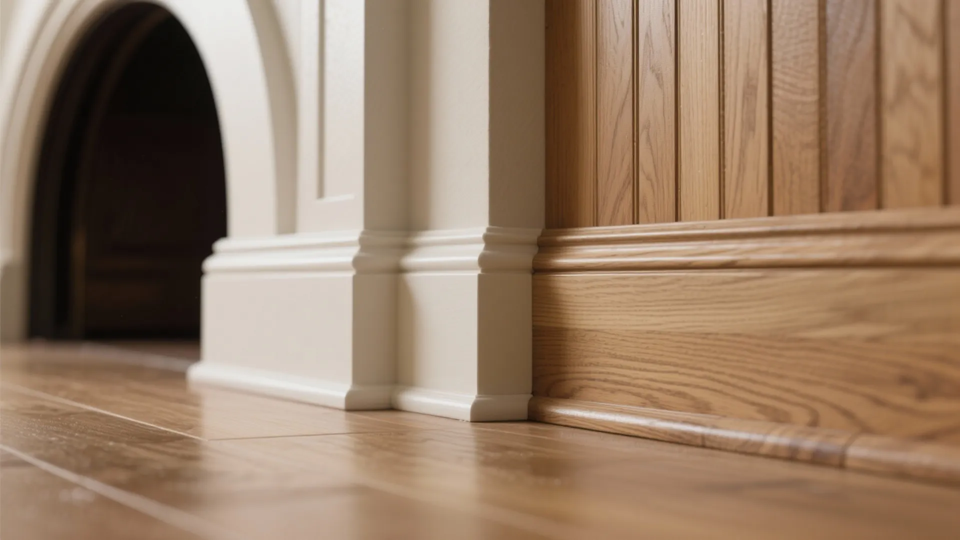 Arched Portal with White Oak Threshold and Wainscot