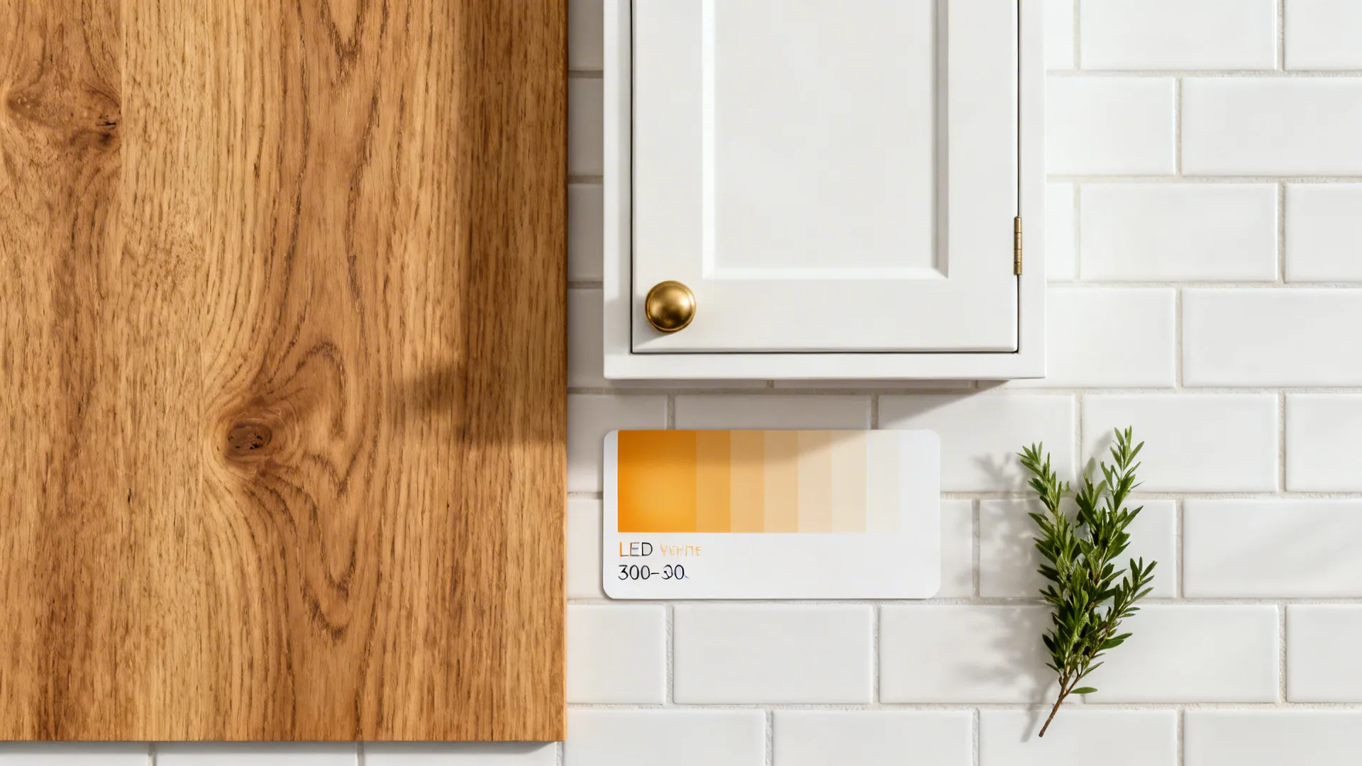 Warm Oak Accents + White Backsplash