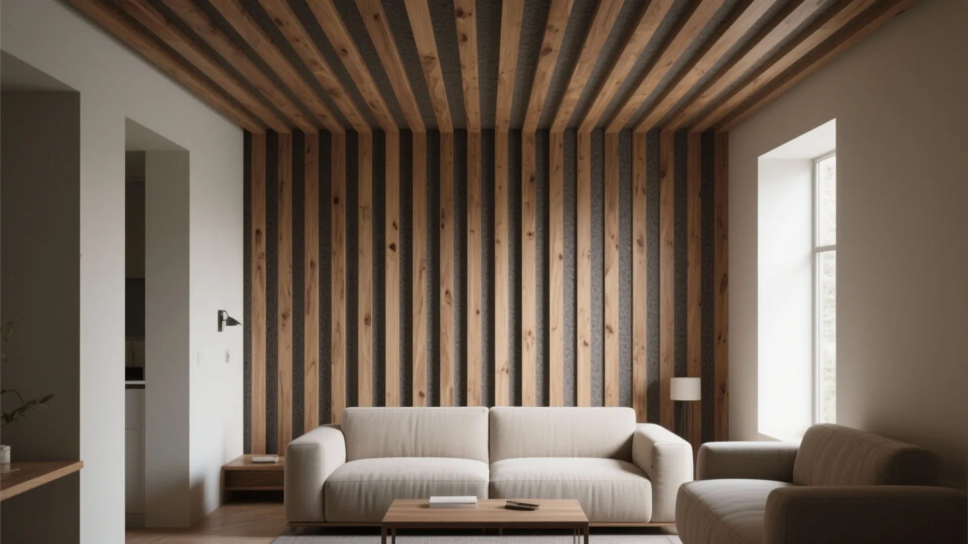 Warm Wood Slats Across Walls and Ceilings
