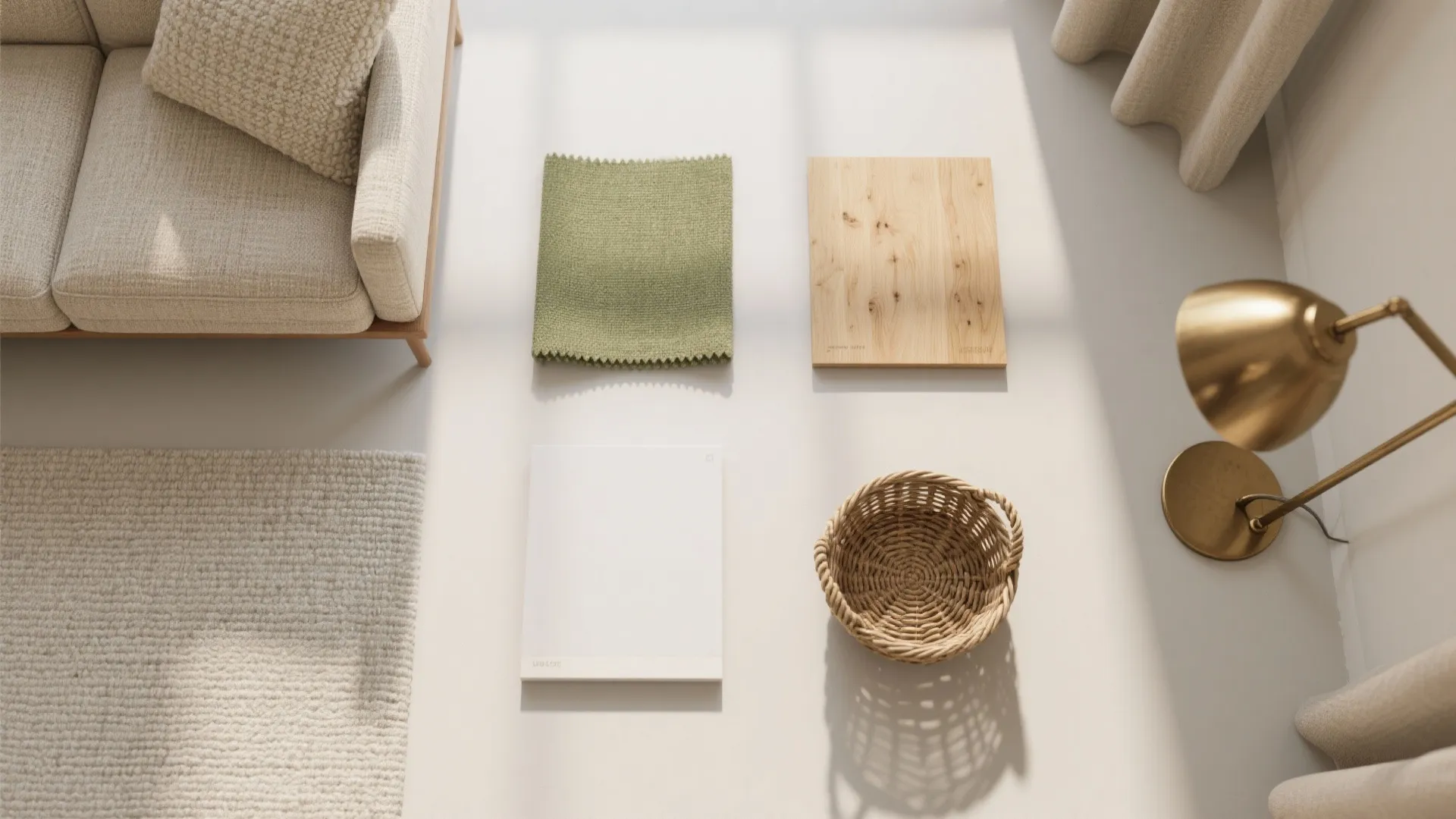 Calming Palette, Soft Lighting, and Hidden Storage Seating