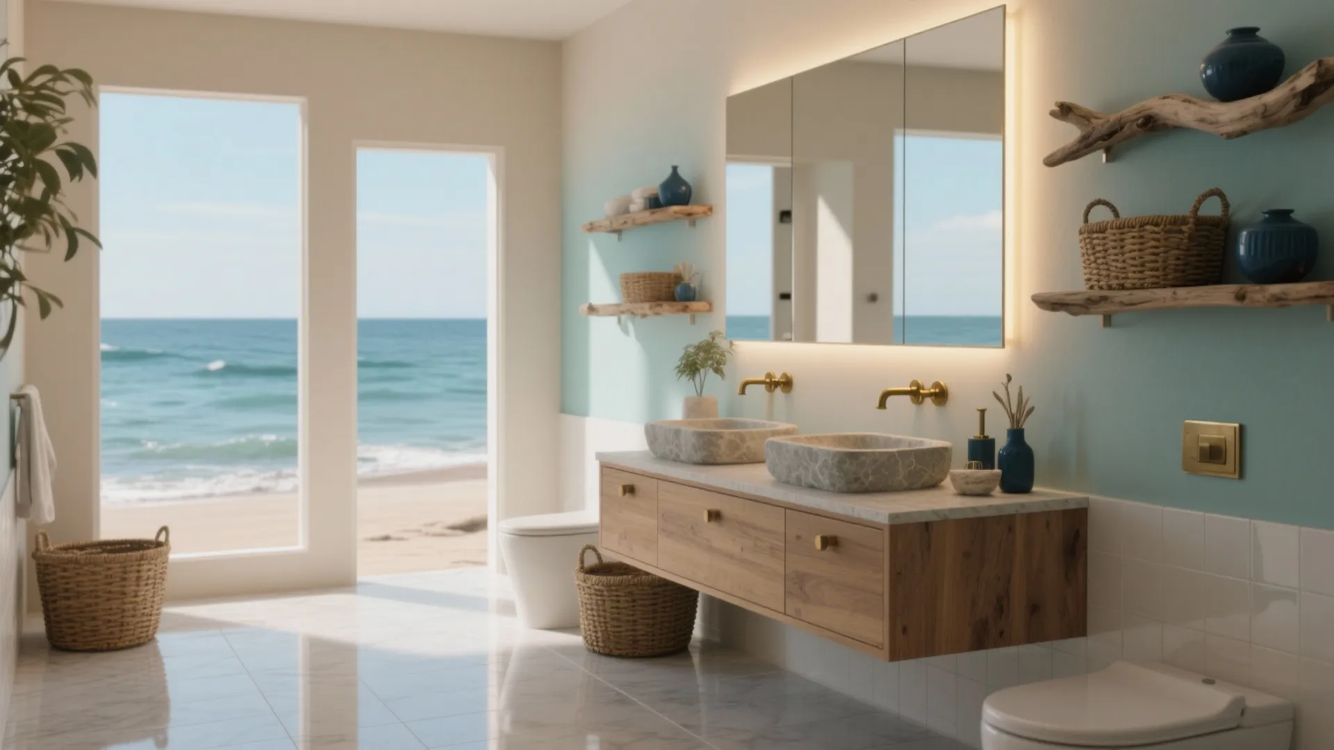 Ocean Theme Bathroom Decor: 5 Inspiring Ideas: Small-space coastal charm: 5 practical ocean-inspired bathroom ideas I use with clients