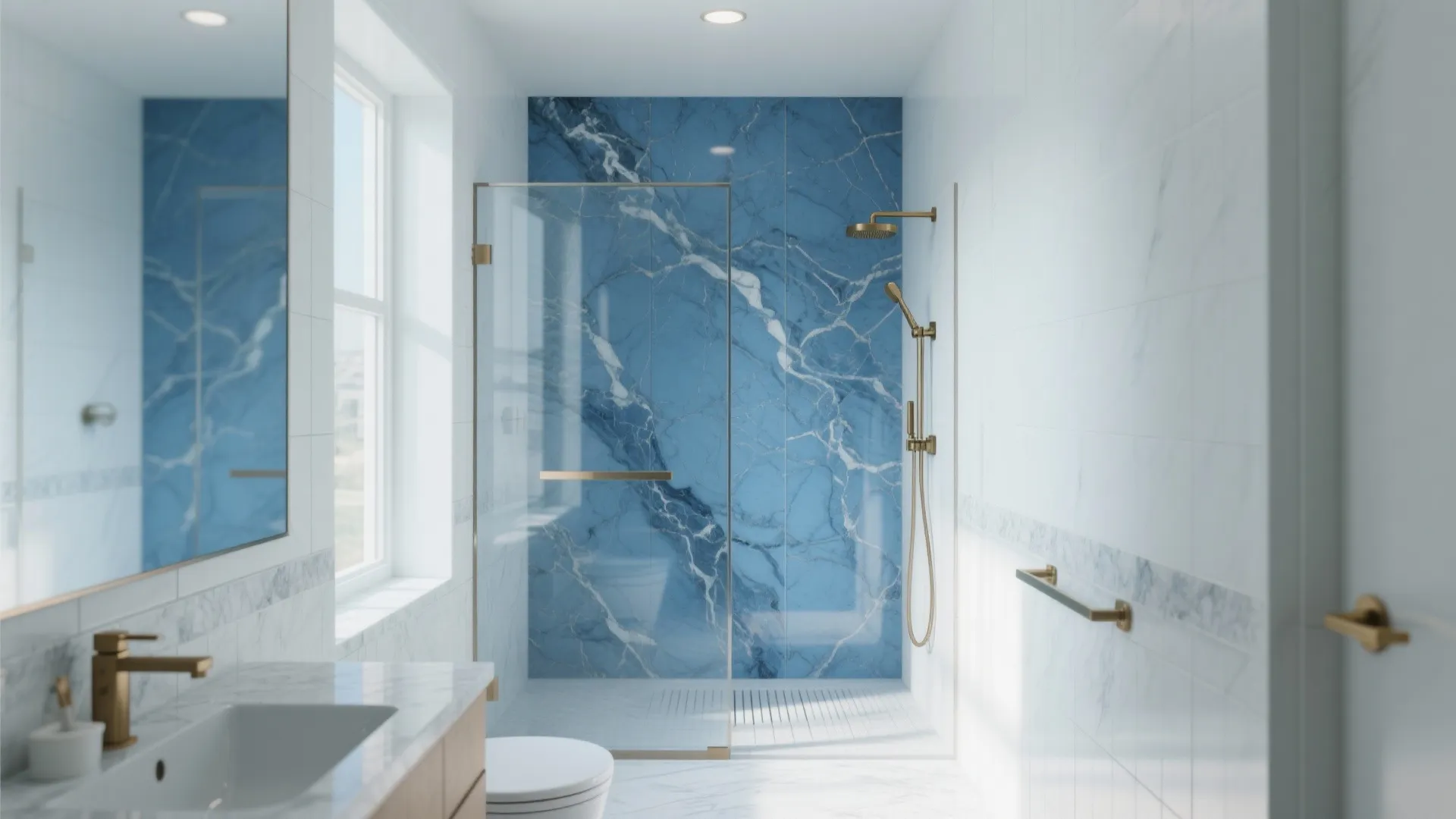 Ocean-Blue Feature Wall in the Shower