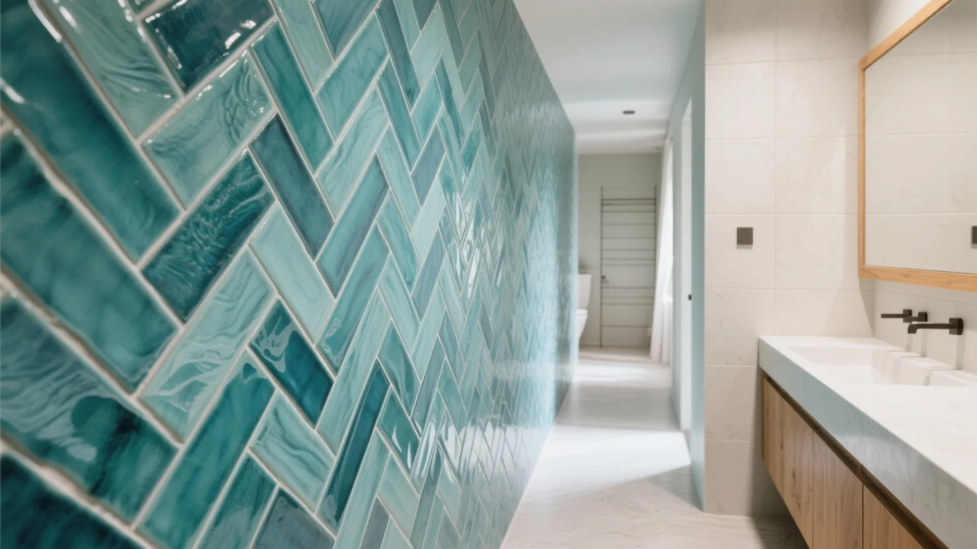 Ocean-Glazed Ceramic in a Herringbone Pattern