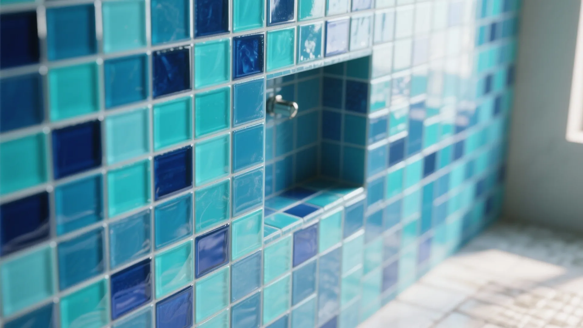 Glass Mosaic Accent Wall in Ocean Blues