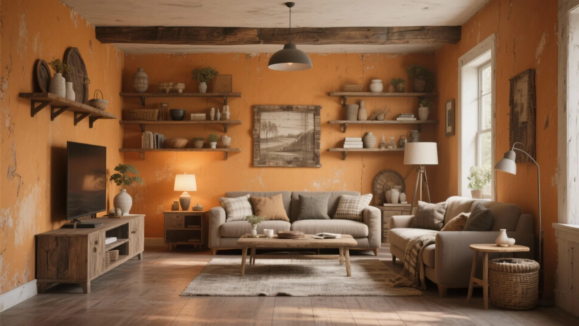 4. Ochre with Rustic Wood