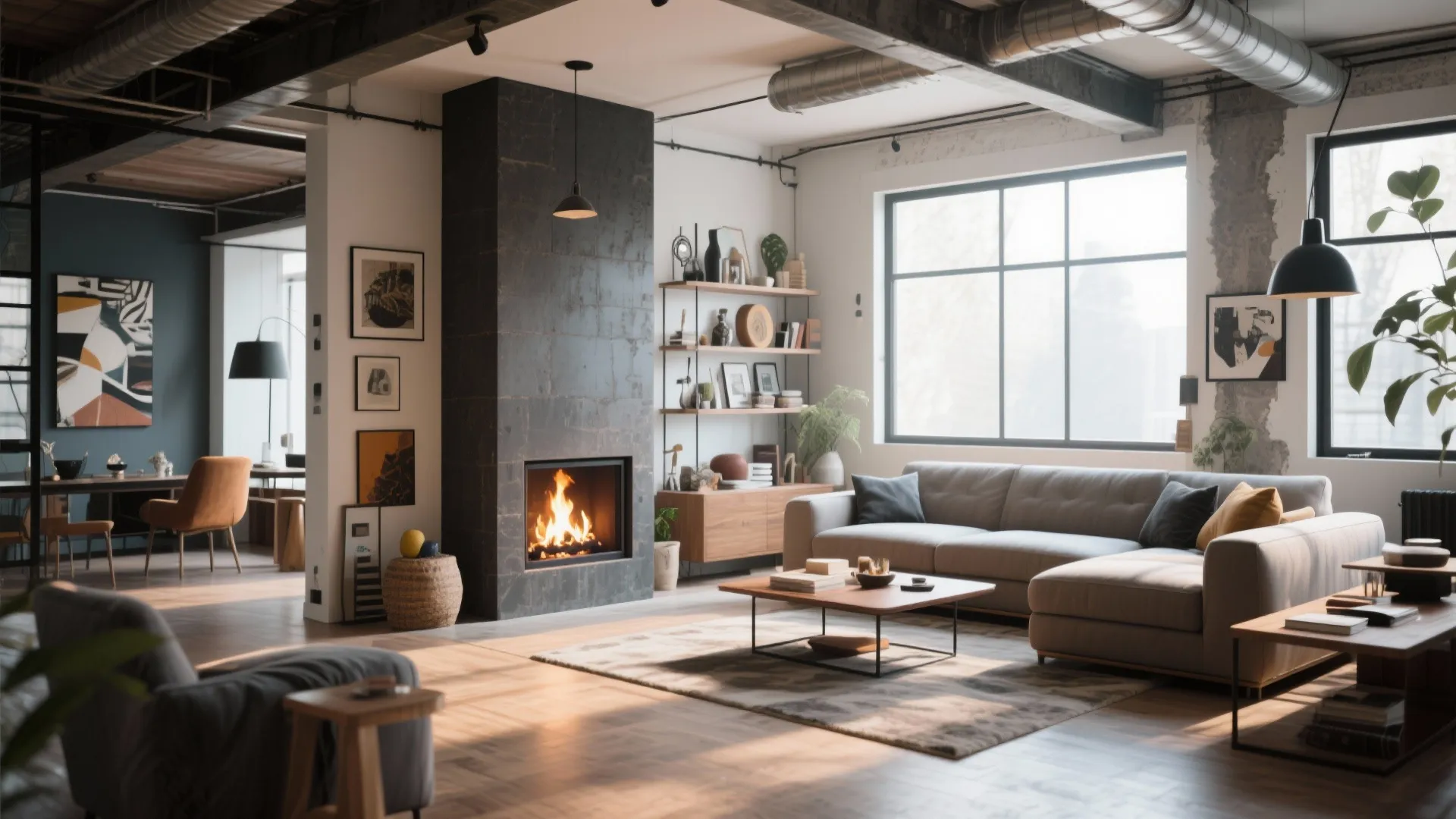 4. Off-Center Fireplace with Angled Furniture