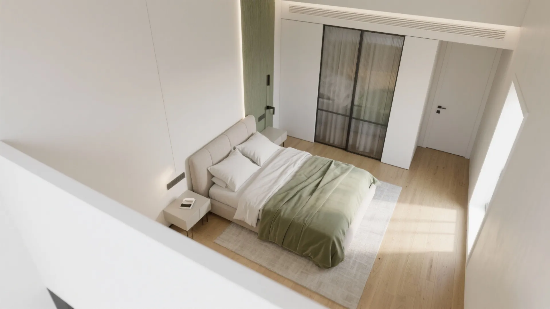 Off-Center Bed and Sliding Wardrobe Doors: Flow First