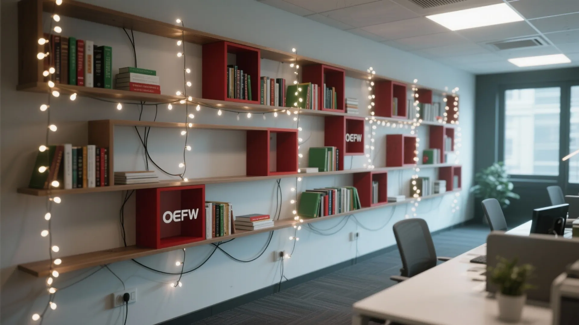 2. Fairy Lights Along Shelves