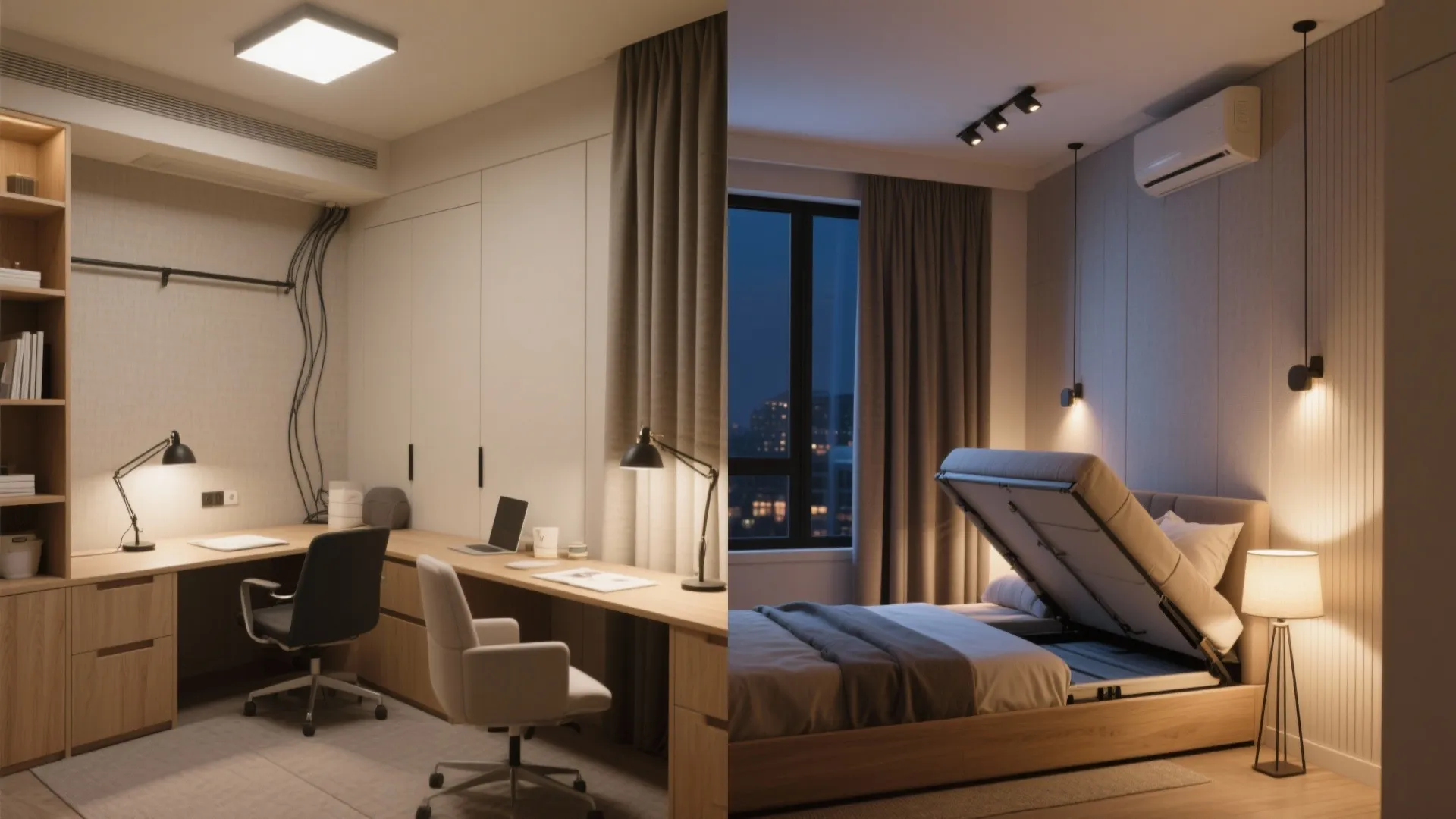 One room, two roles: home office by day, guest suite by night