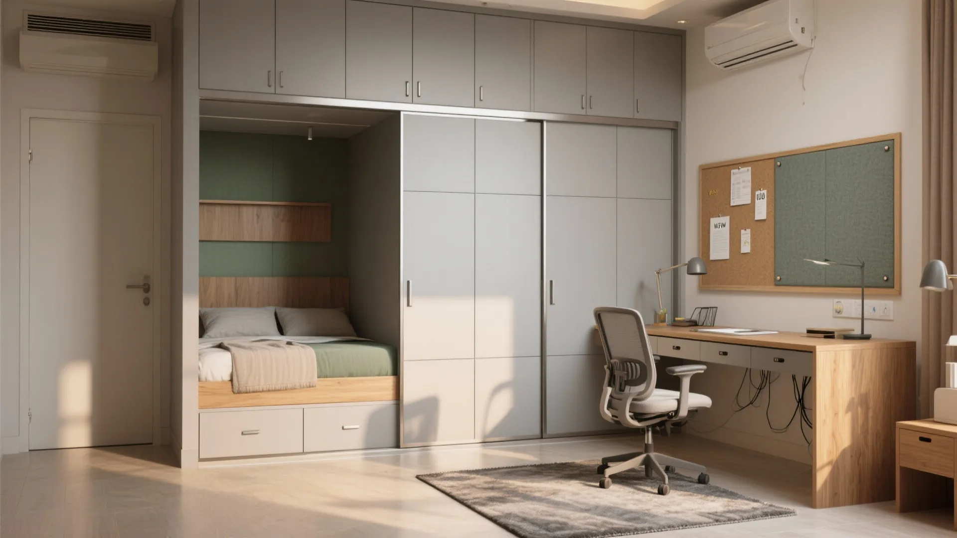 Multi-use third room: office + guest without clutter