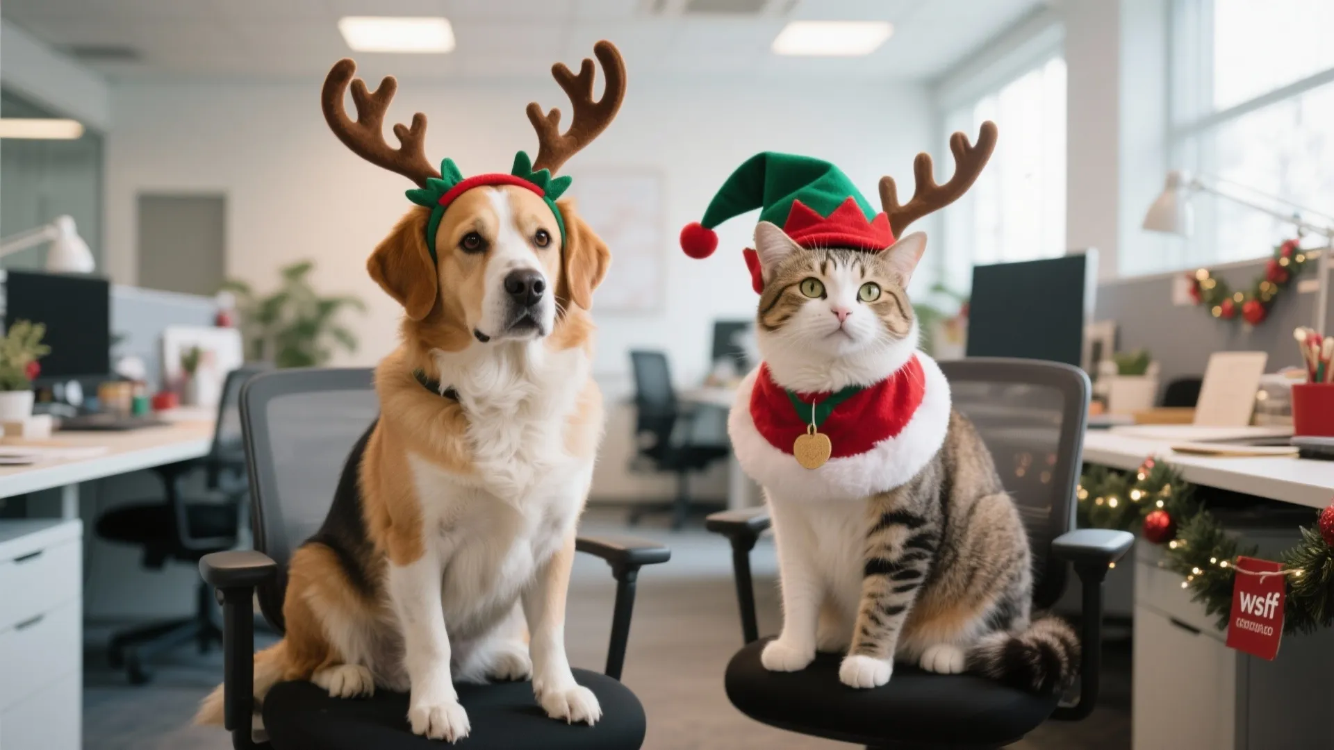 2. Office Pets as Santa's Helpers