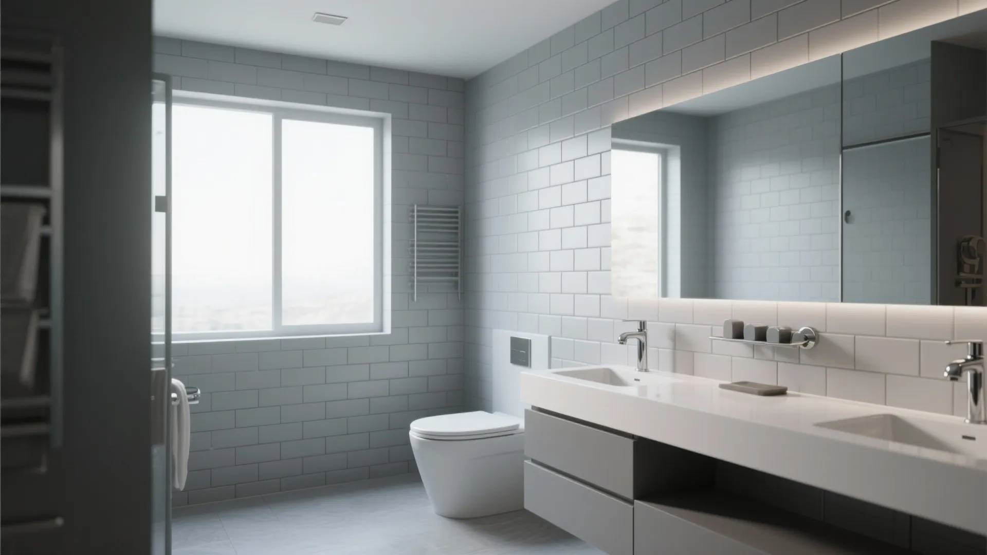 Bathroom wall with 12x24 tiles in brick offset pattern