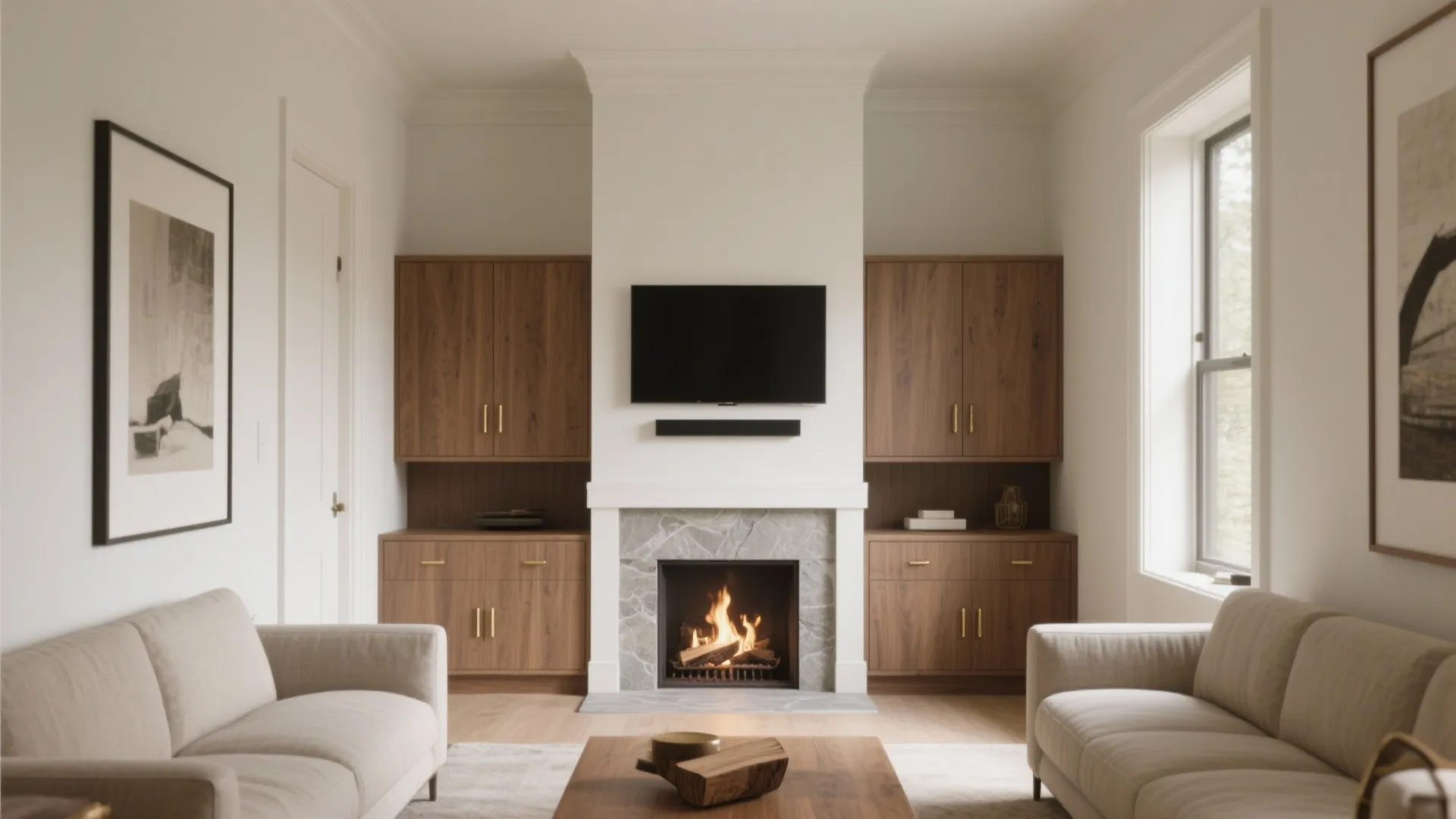 1. Offset Fireplace, Centered TV Wall