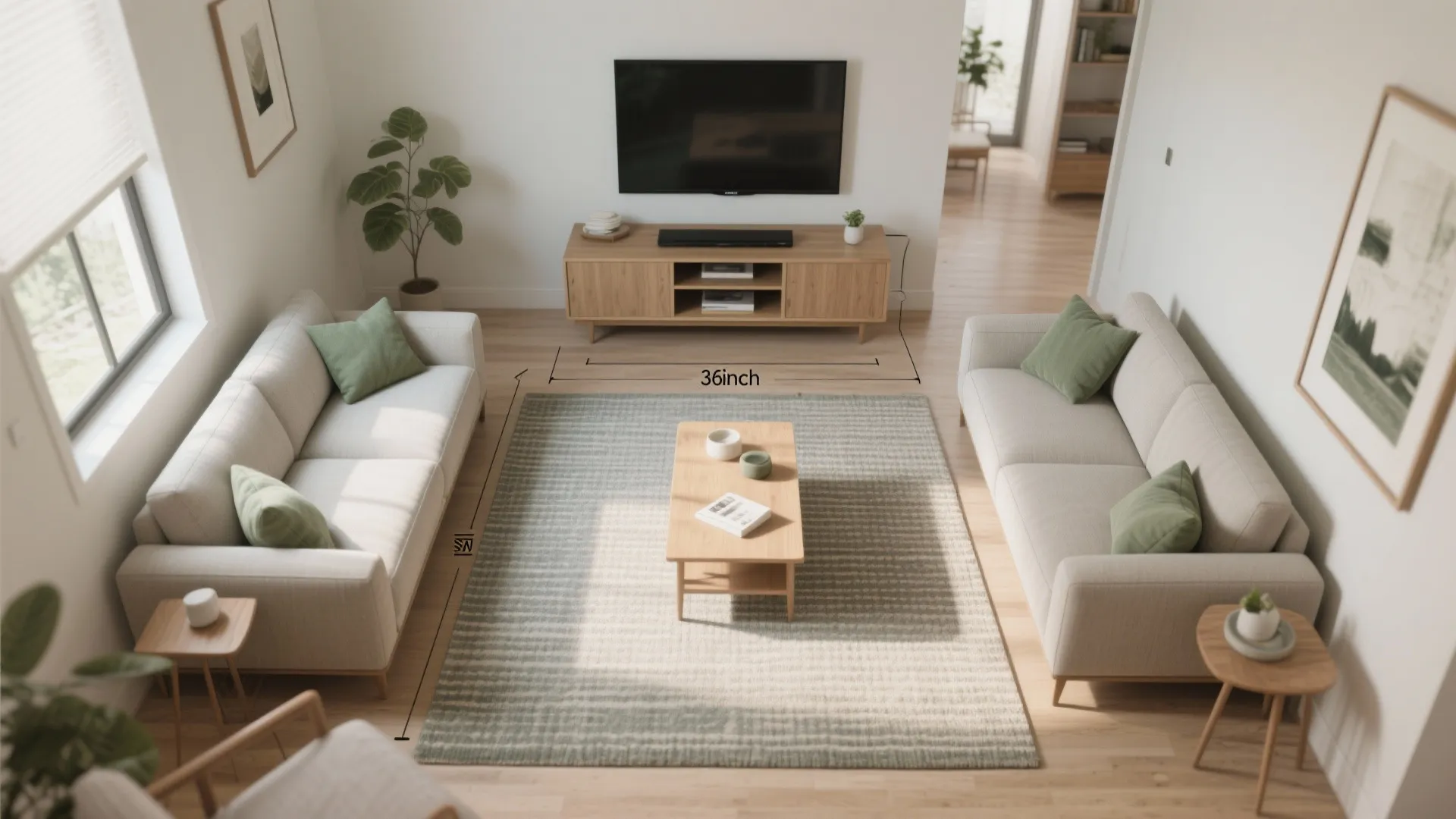 Offset Parallel: Two Sofas with a 36-inch Traffic Lane