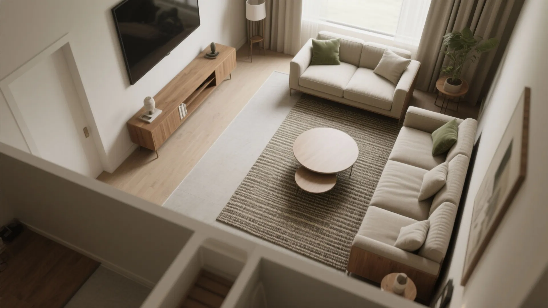 Offset Parallel Sofas with a Slim Table