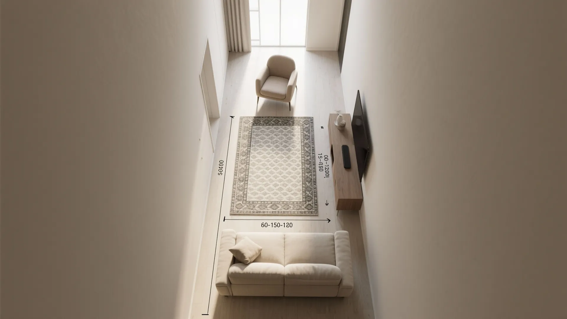 Offset placement to widen narrow rooms