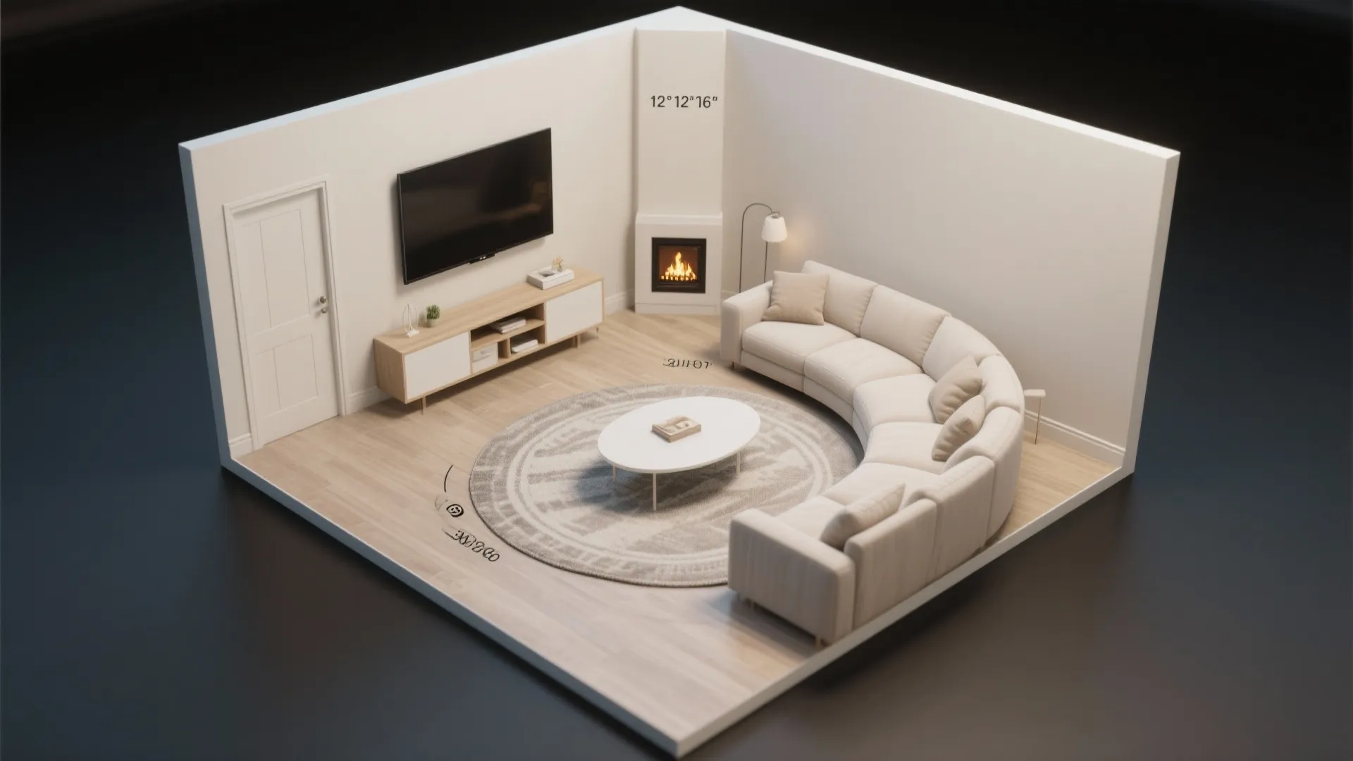 Idea 2: Offset focal points — TV on one wall, fireplace on the adjacent wall