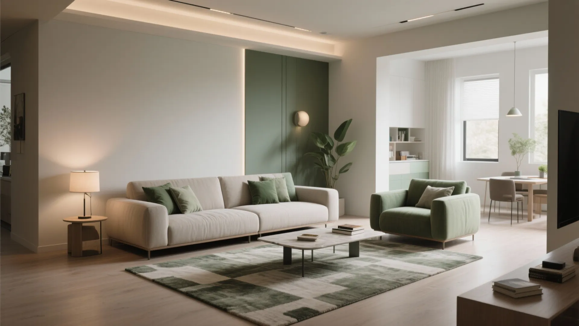 5. One Long Sofa + One Loveseat Offset (Zoned Seating)