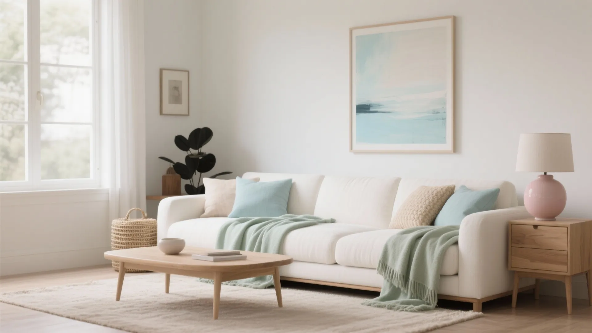 Off-White + Pastels (Sage, Powder Blue, or Blush)