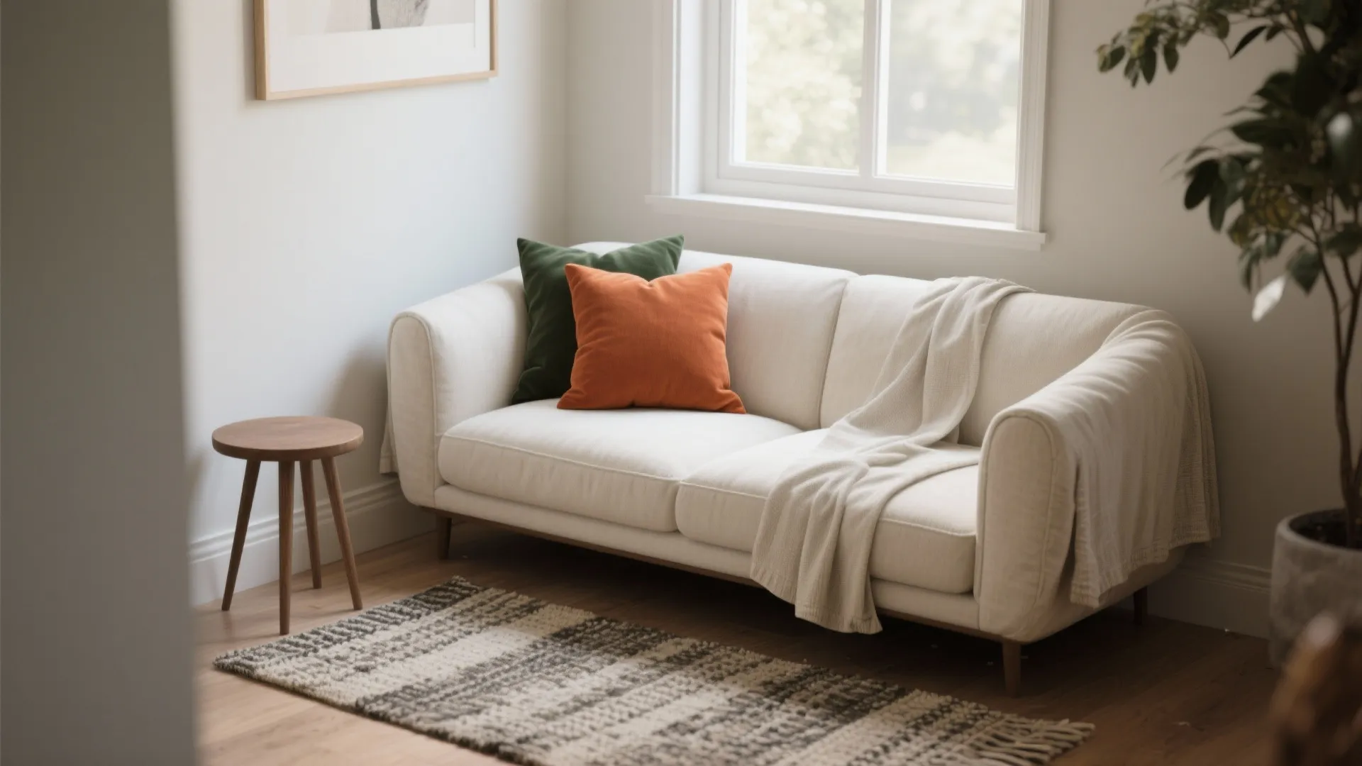 4. Off-White Upholstered Seating with Accent Color