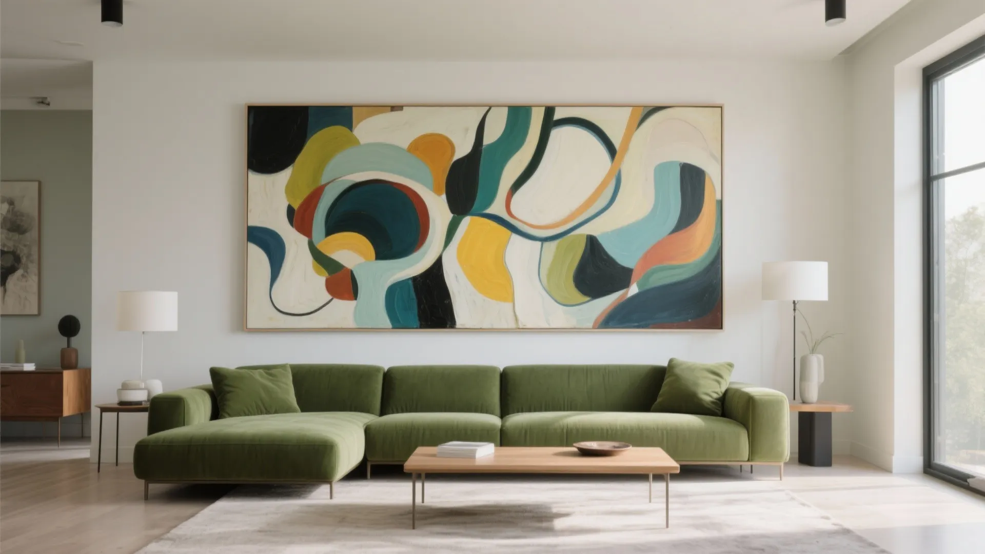 10. Olive Sofa with Statement Artwork