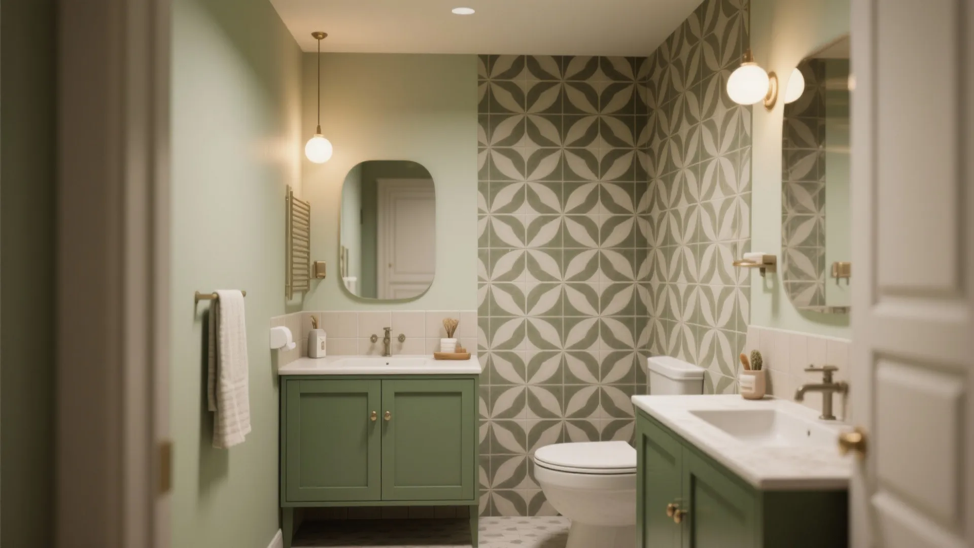 5. Patterned Tile Backsplash with Olive Cabinets