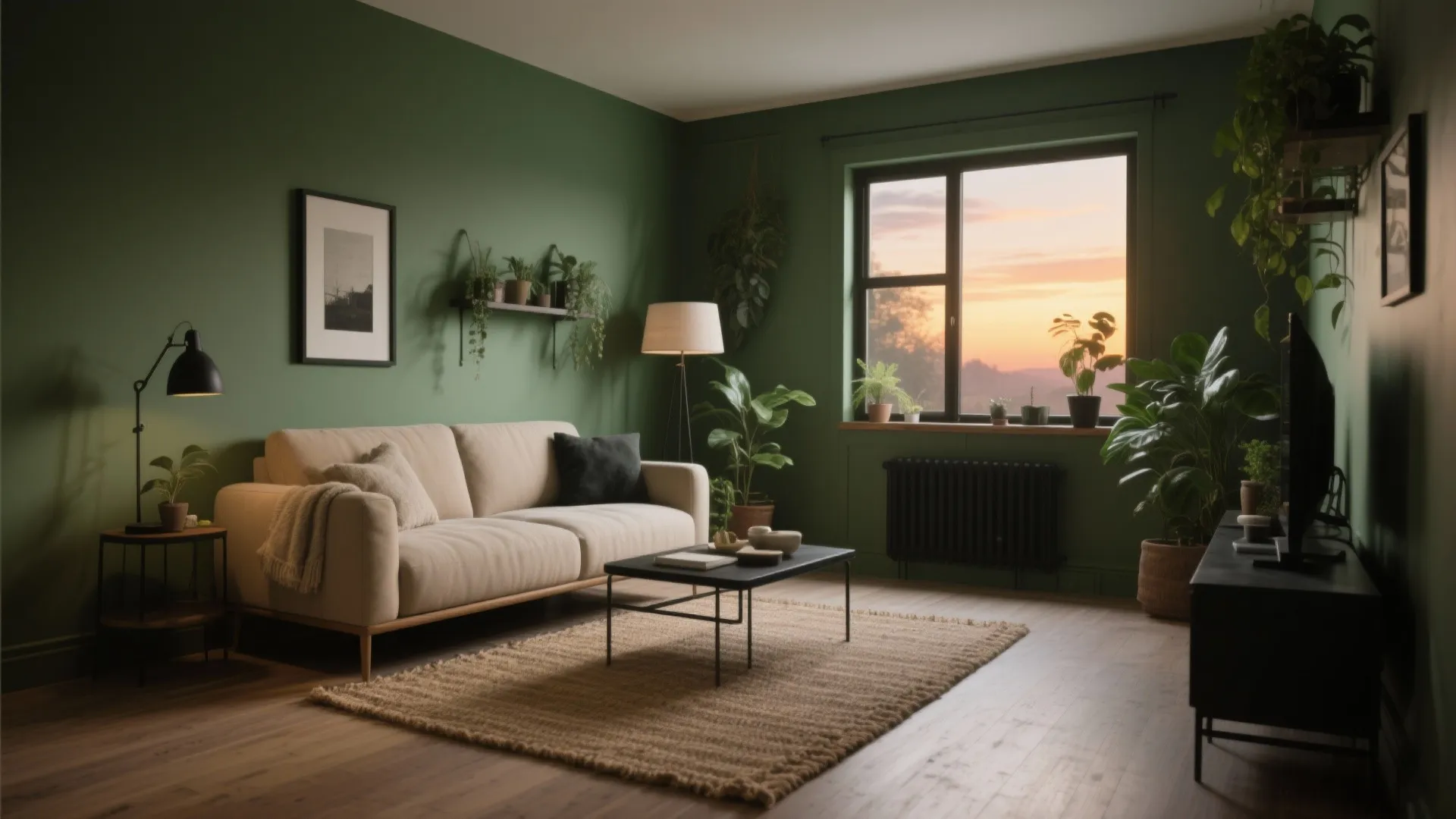 Olive Green + Beige + Charcoal (Grounded & Biophilic)