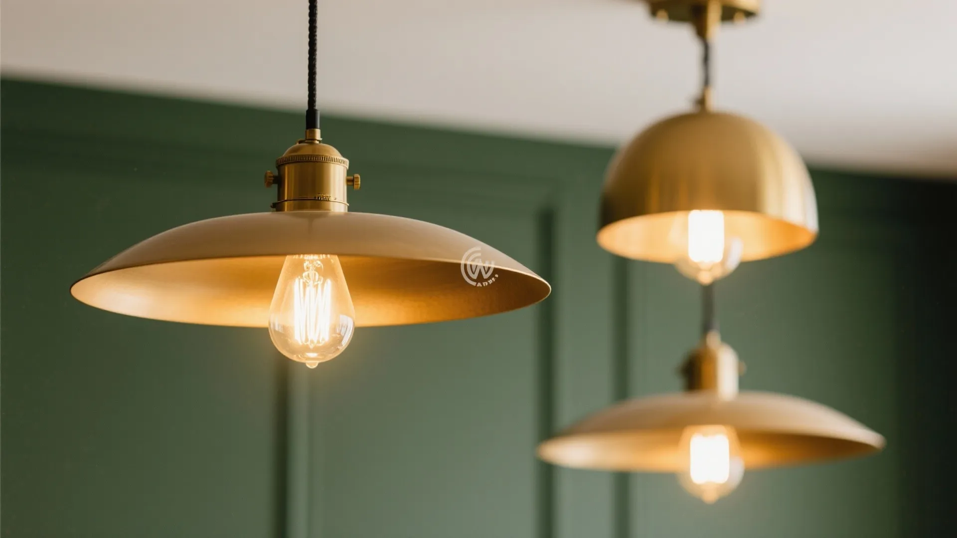 7. Olive and Brass Lighting Fixtures