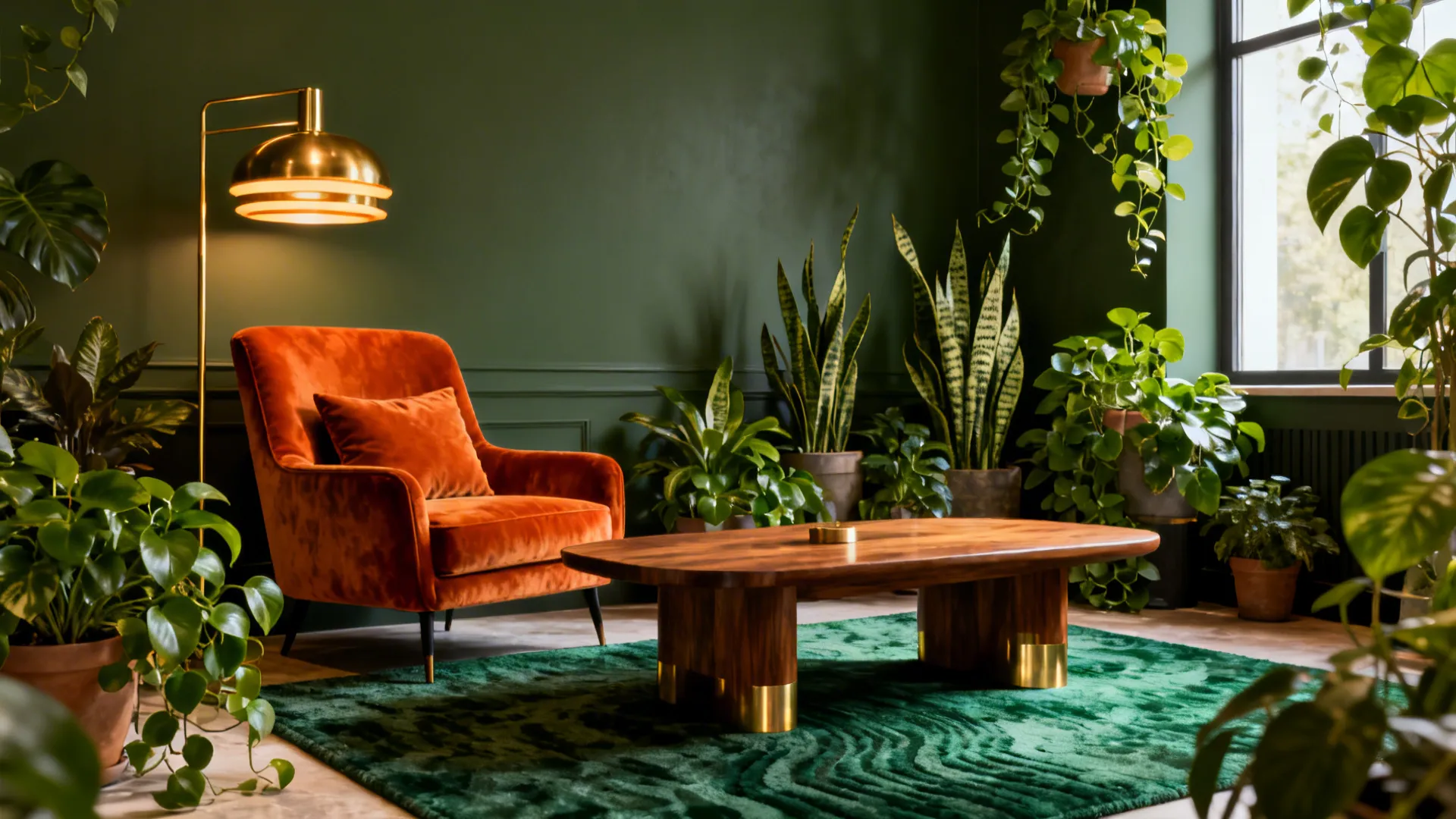 Green + Burnt Orange Living Room Ideas