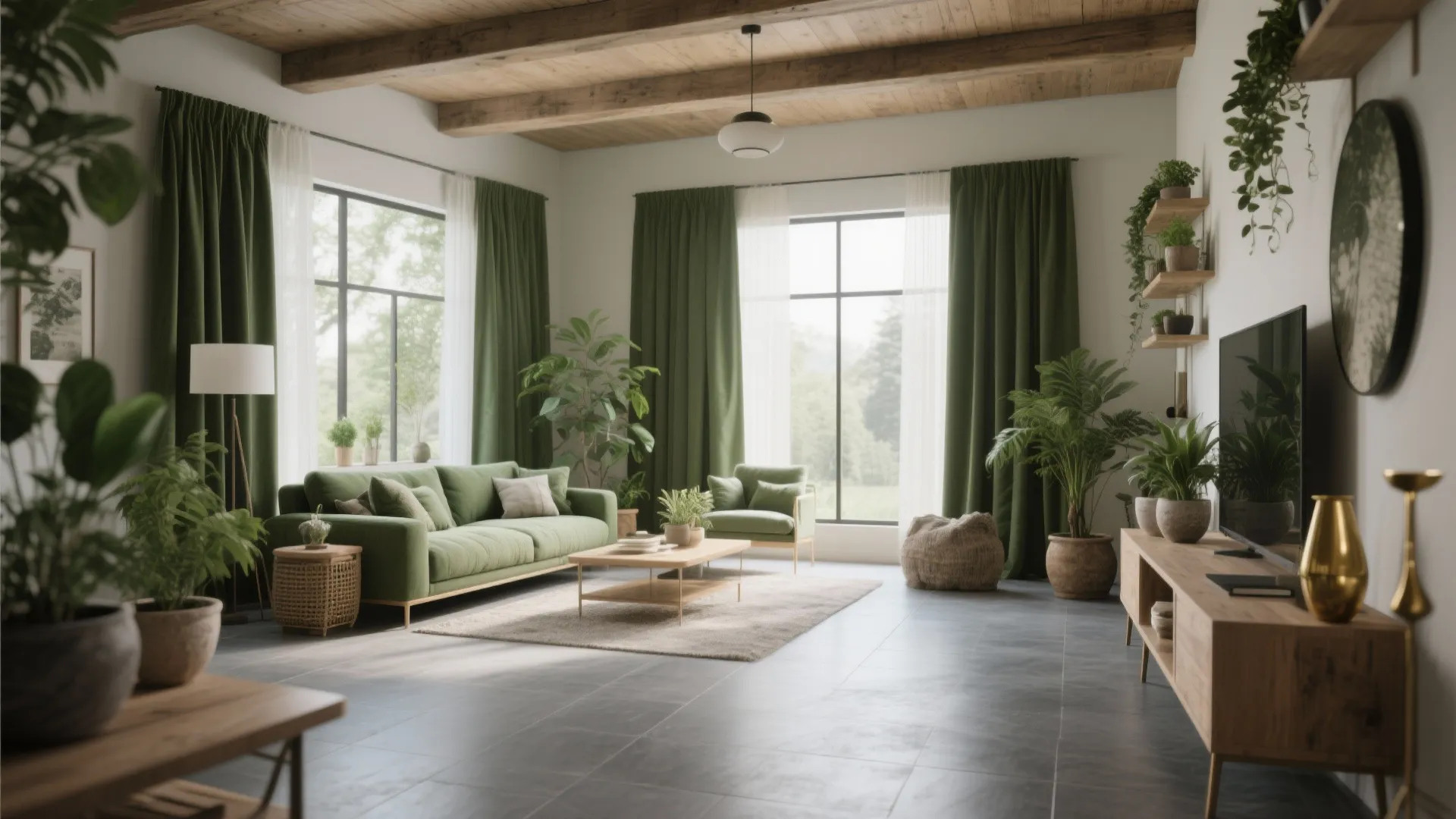 2. Olive tones + concrete grey for a modern rustic feel