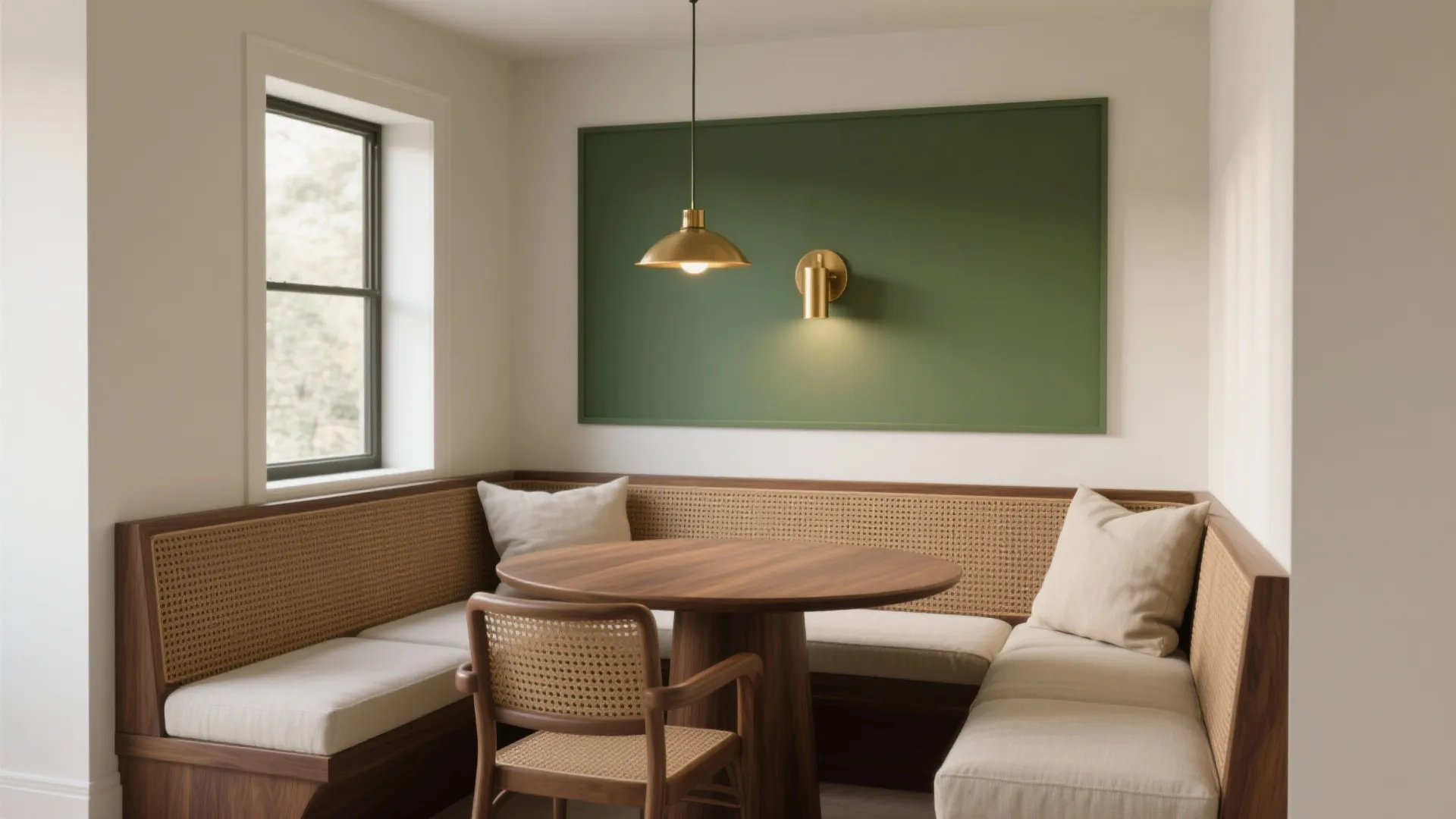 Olive Green Accent Wall in the Dining Nook