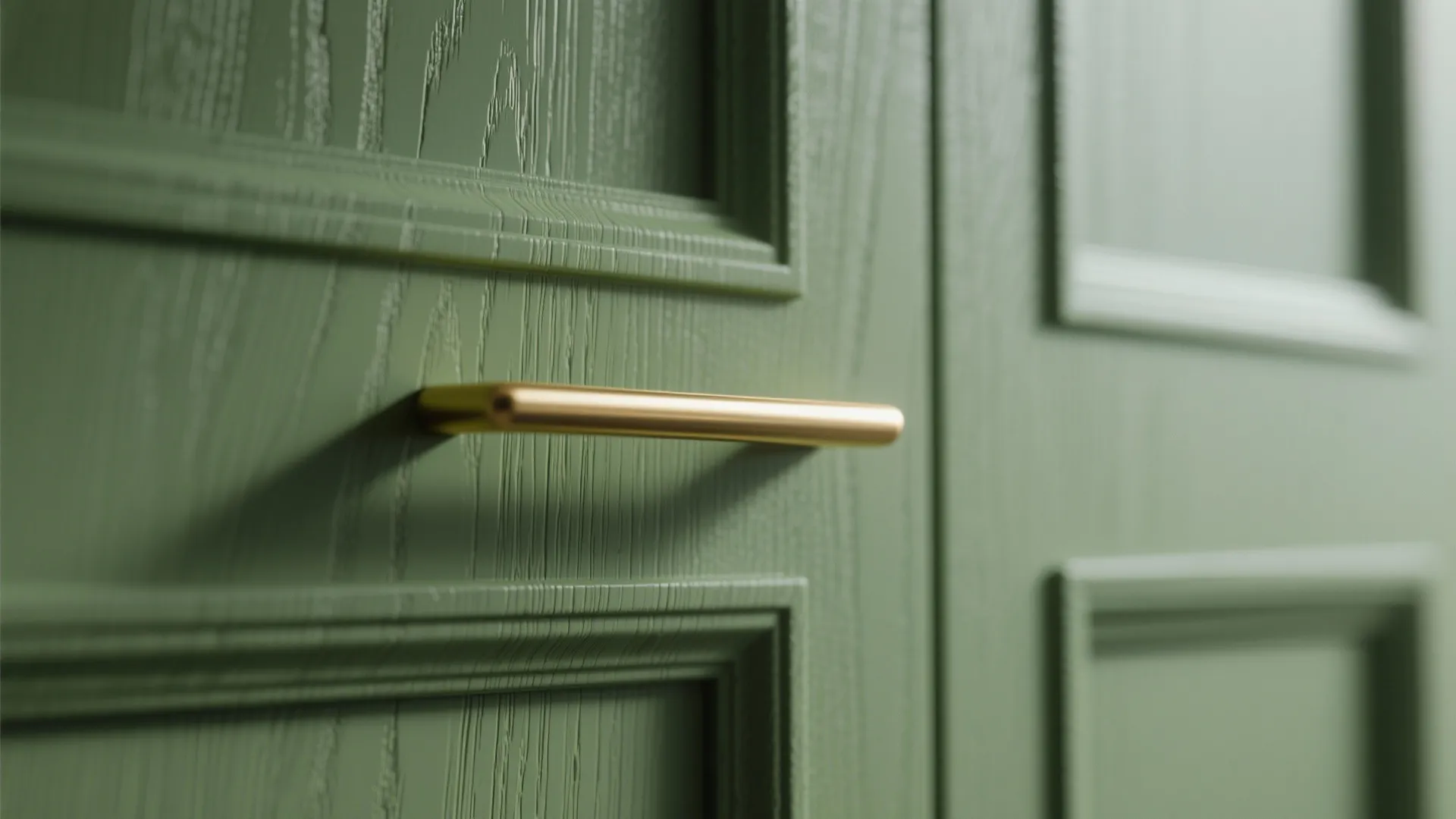 4. Olive Green Cabinets with Minimalist Gold Pulls