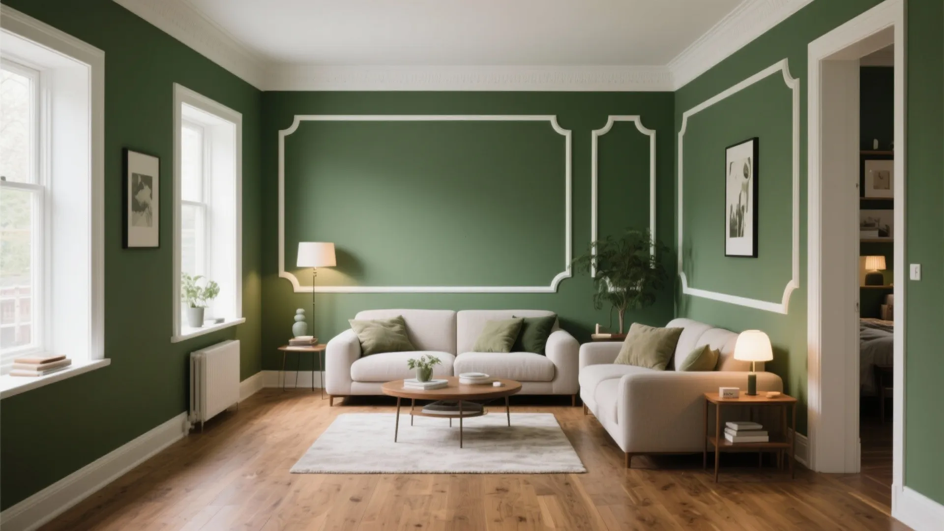 Olive Green Walls with White Trim