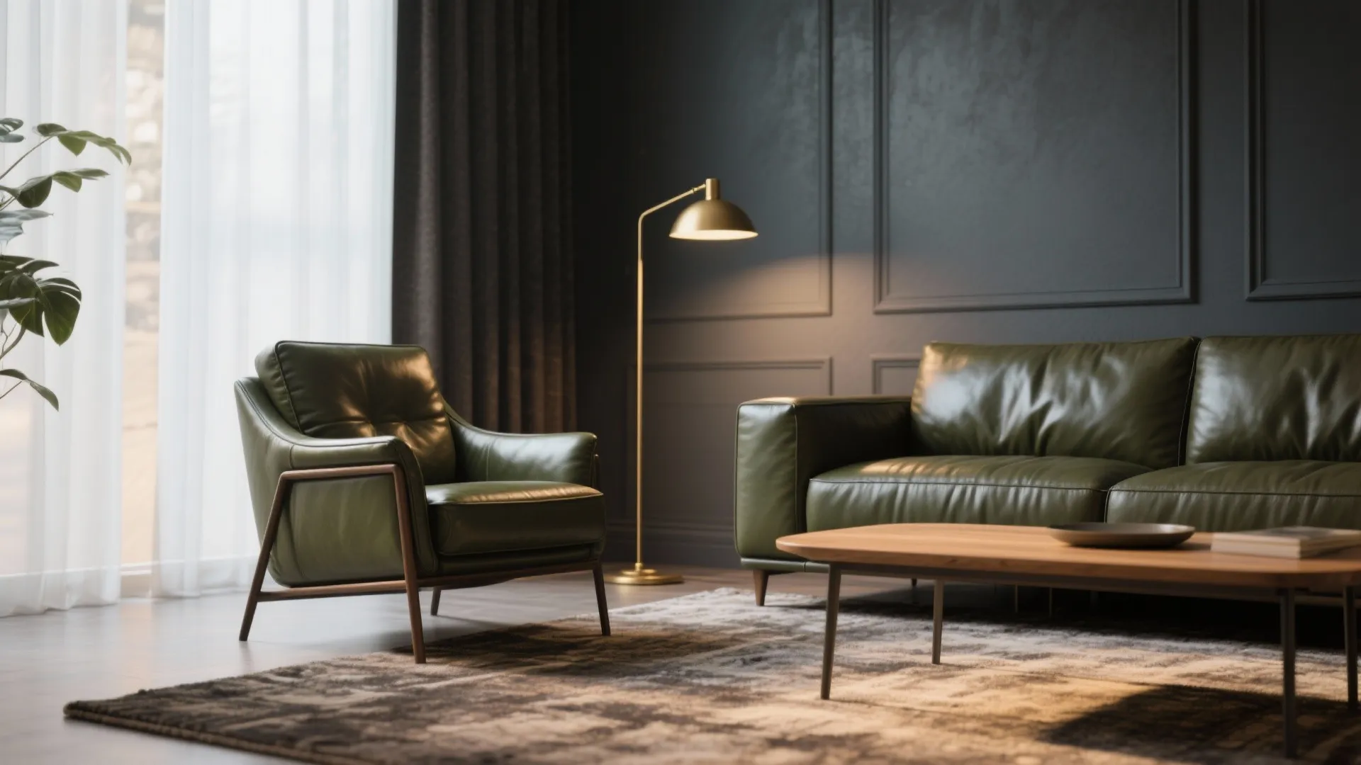 3. Olive leather and charcoal contrast