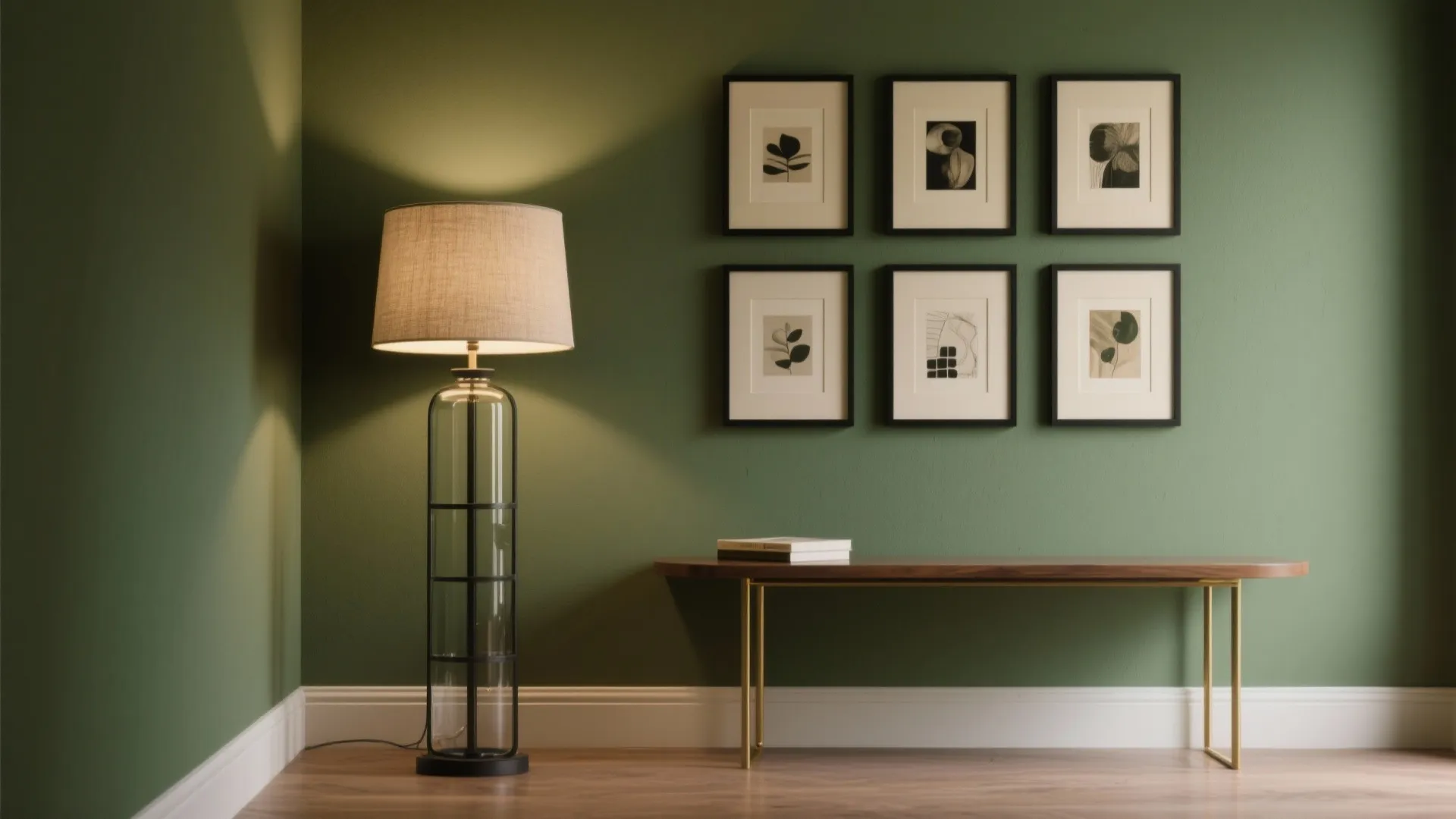 Statement Lighting and Art Against Olive