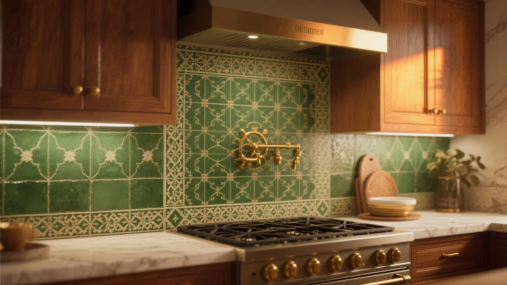 3. Olive Green Moroccan Patterned Tiles