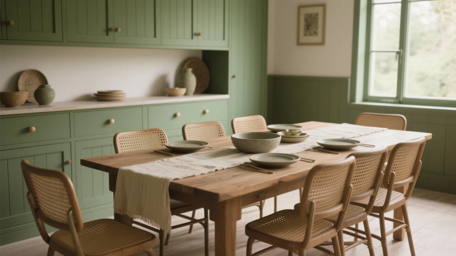 2. Olive Tones with Natural Materials