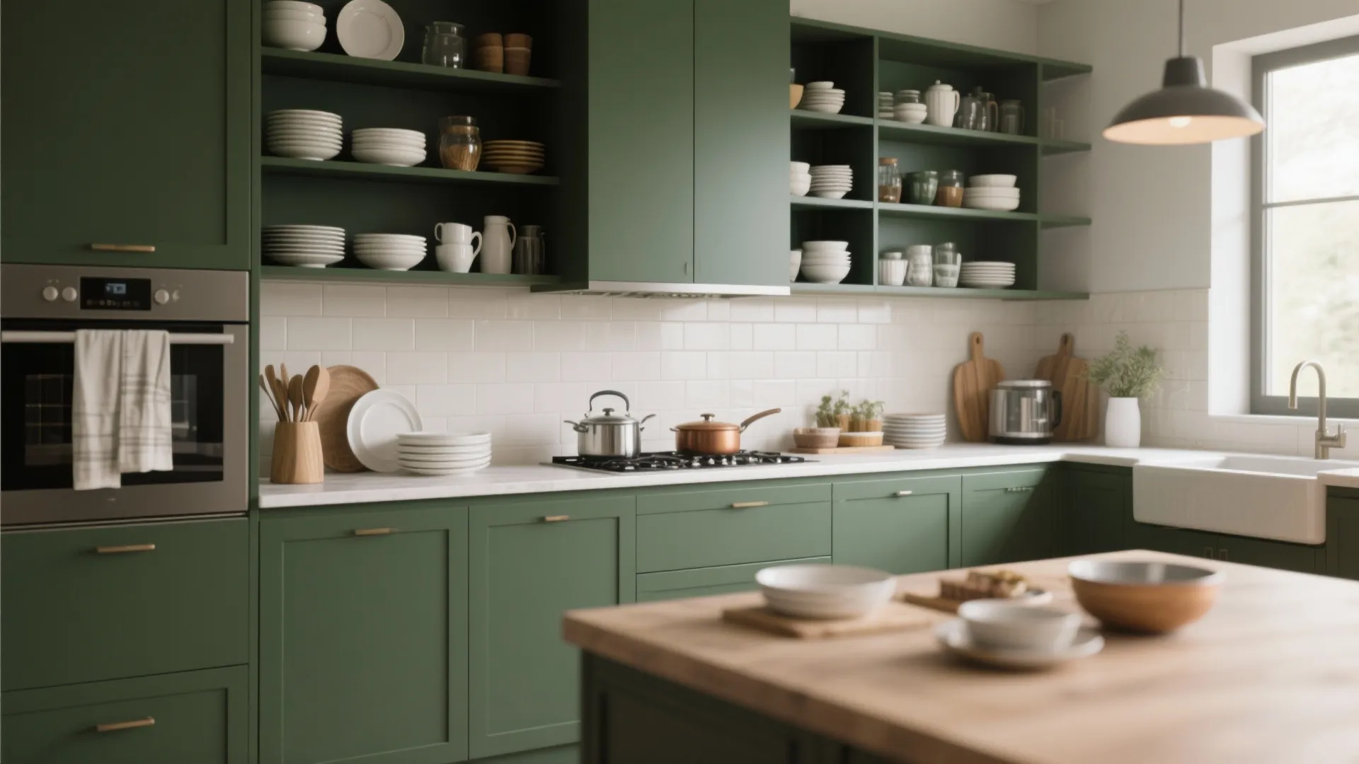 4. Olive Painted Open Shelves