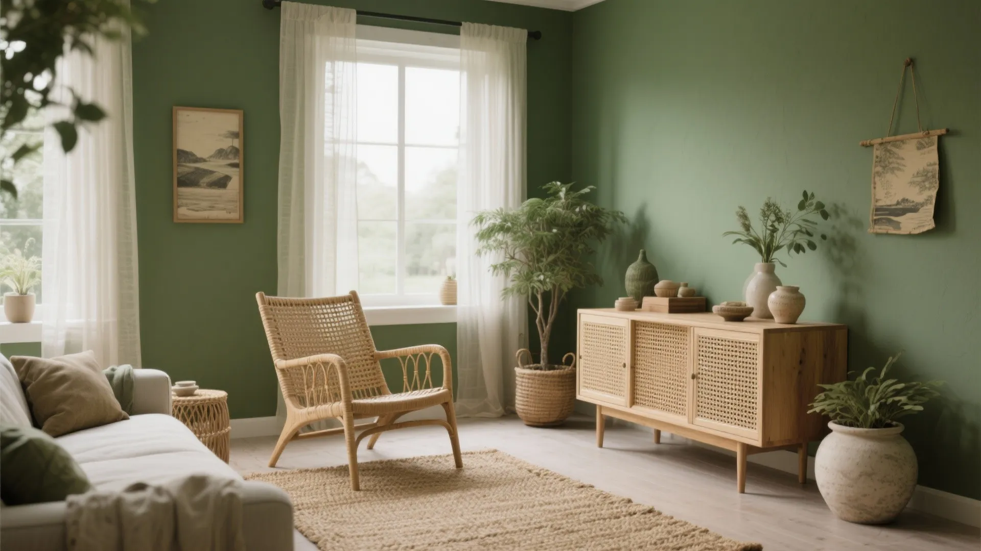 Olive Green + Rattan Texture