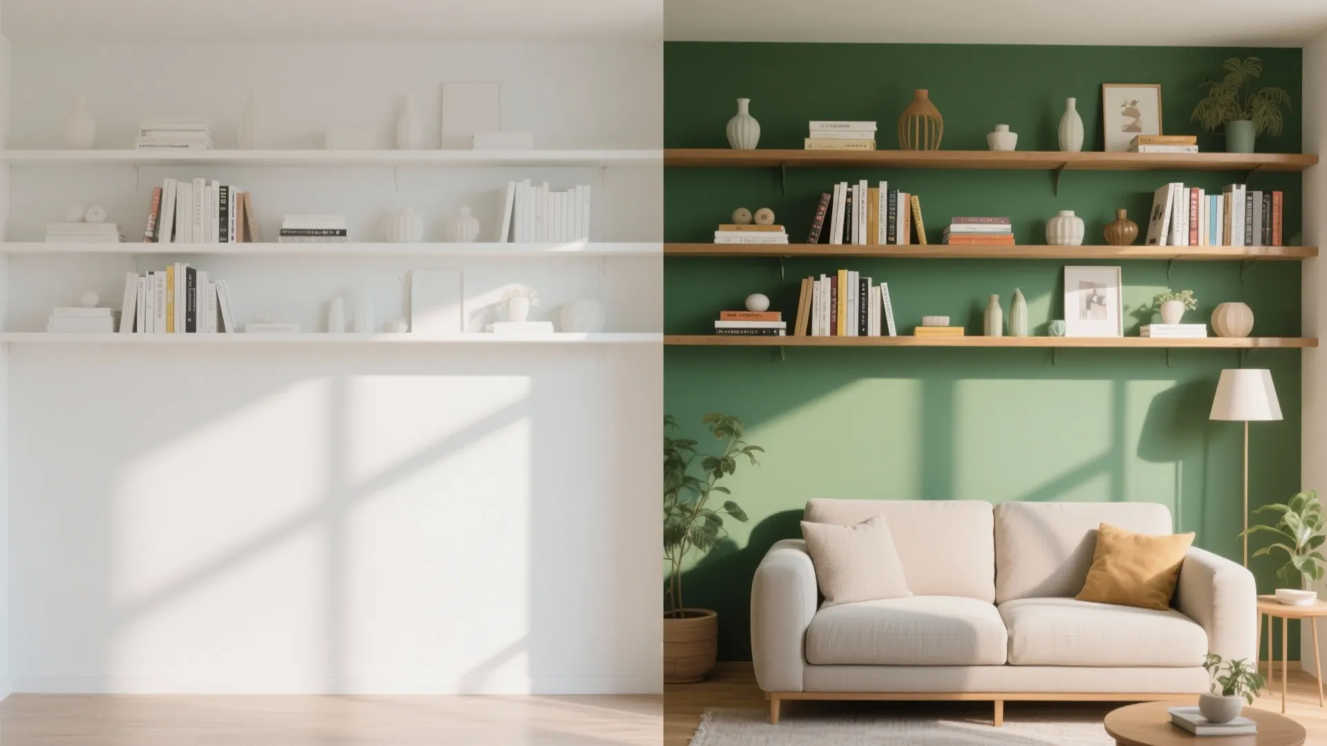 8. Open Shelving with Olive Backdrop