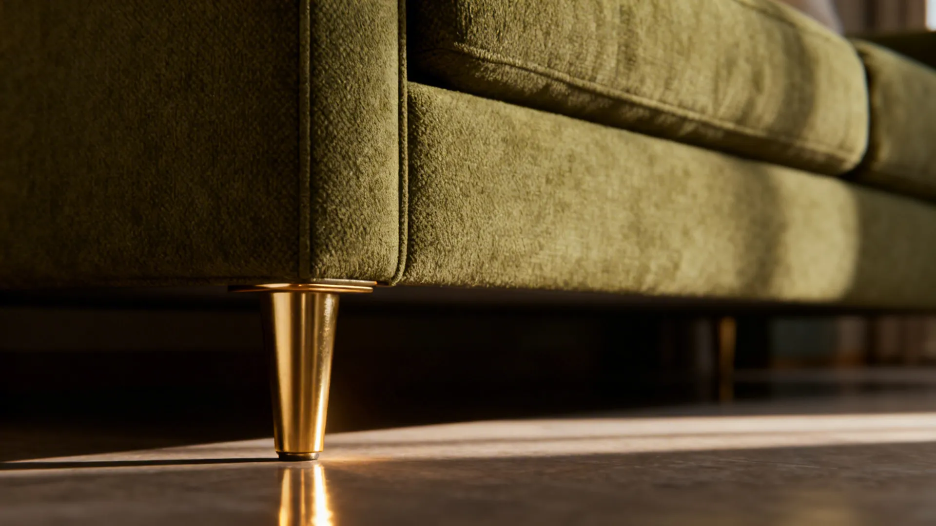 2. Olive Sofa and Brass Legs