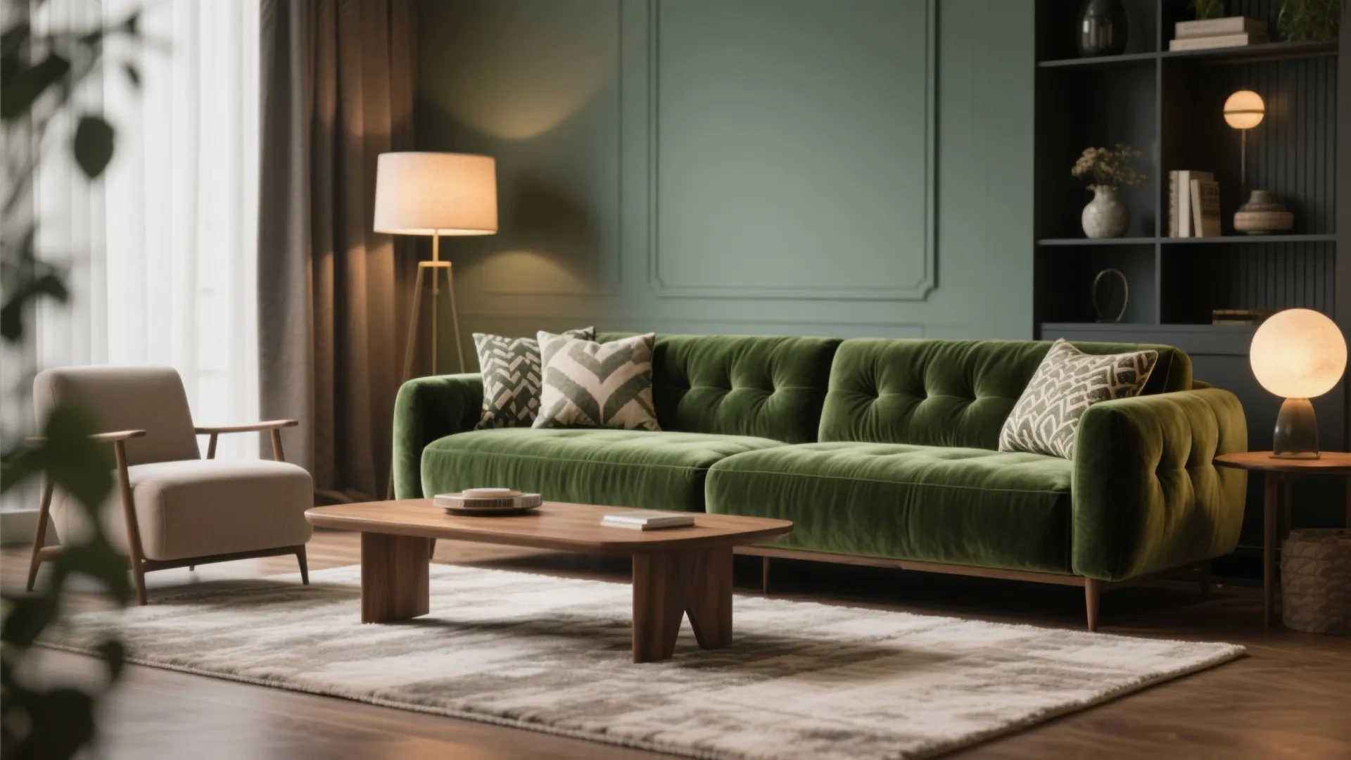 2. Olive Green Velvet Sofa