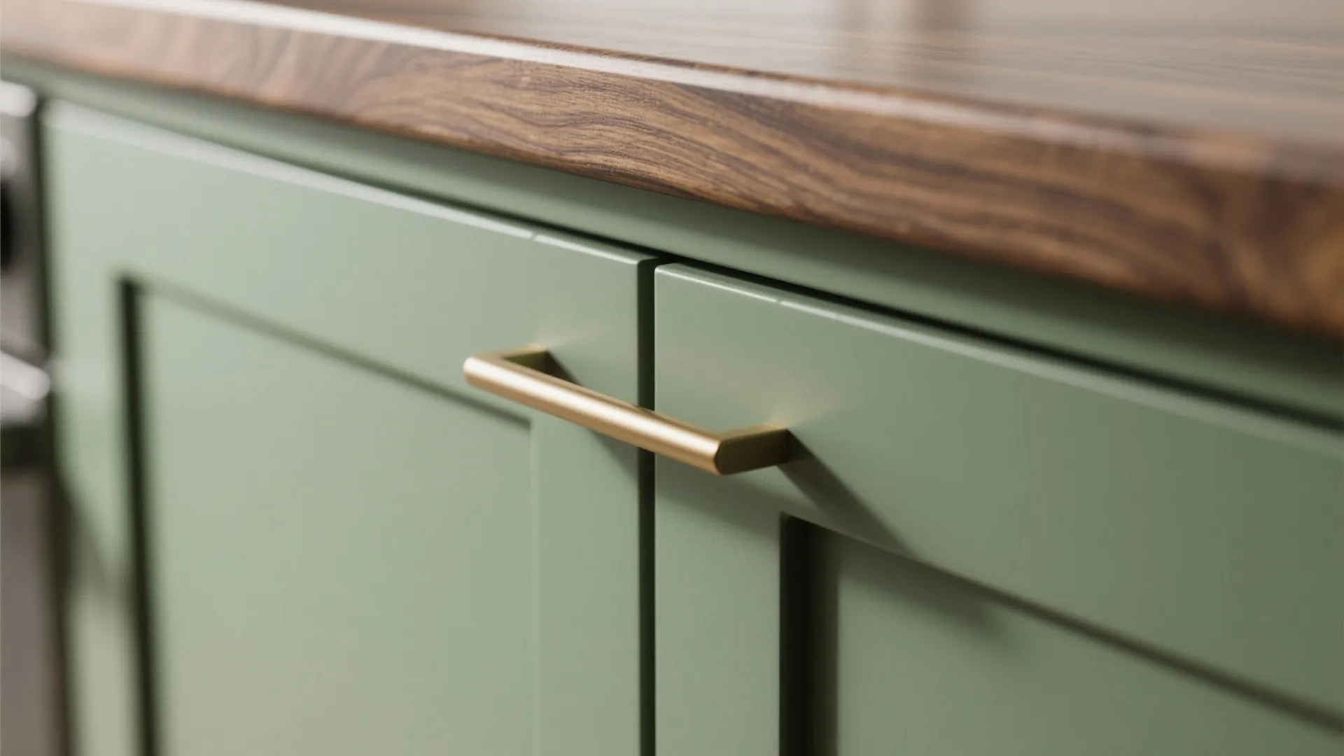 1. Olive cabinets + walnut countertops