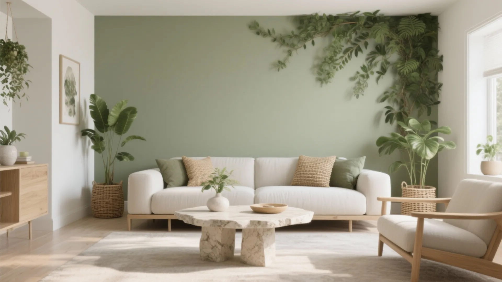 5) Olive + Warm White: biophilic, bright, and timeless
