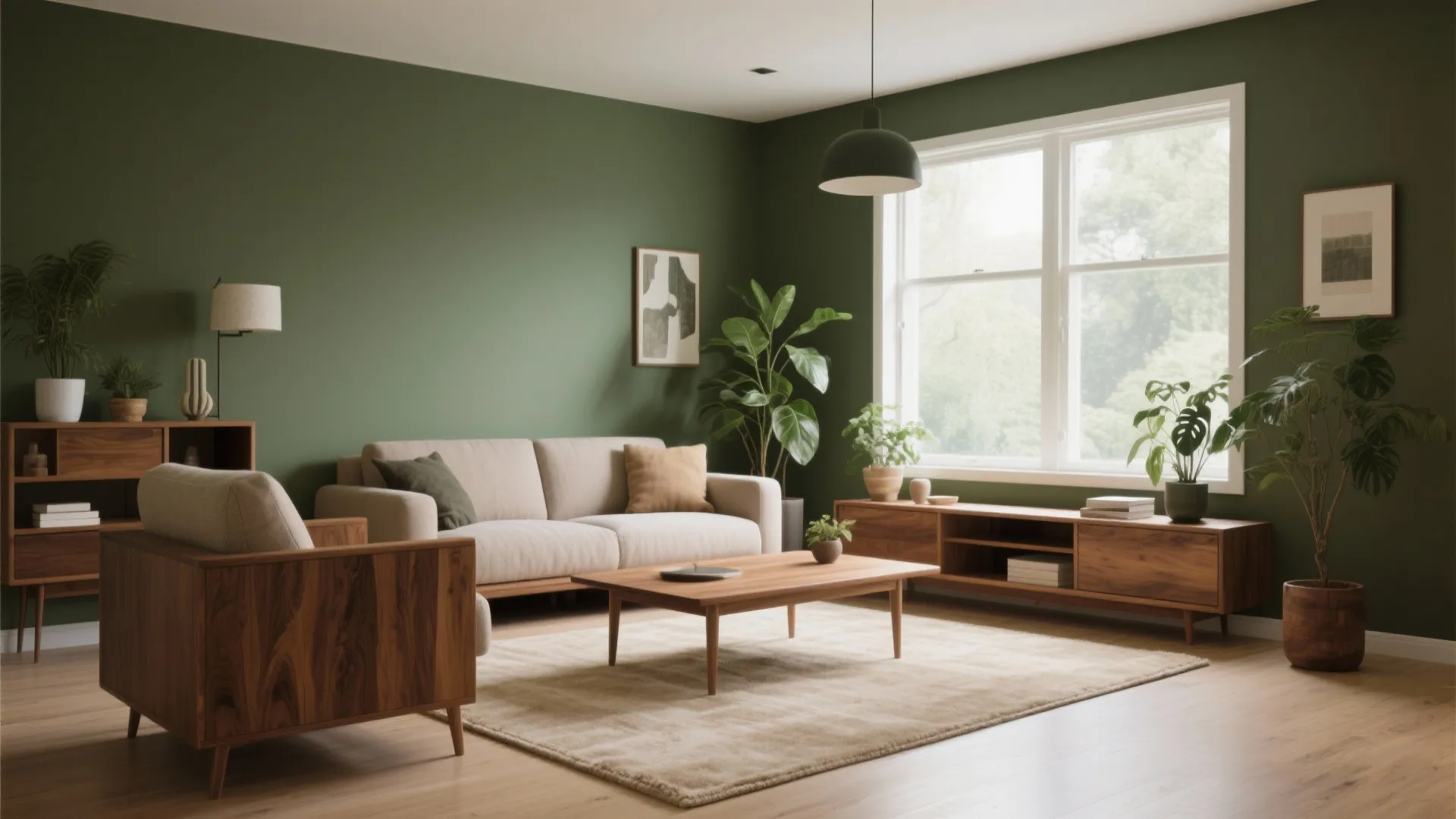 3. Olive and Natural Wood Combination