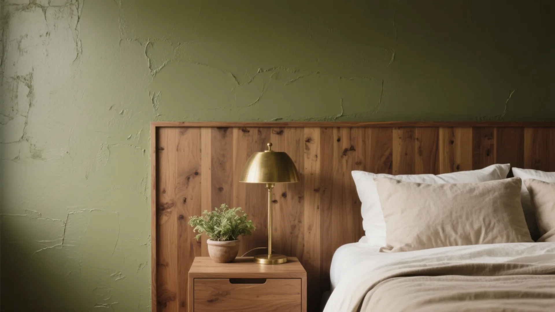 1. Olive-and-wood focal wall