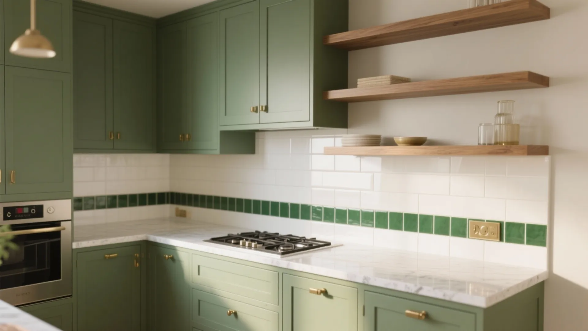 Olive Green + Warm Wood (and a Strategic Kitchen Pop)