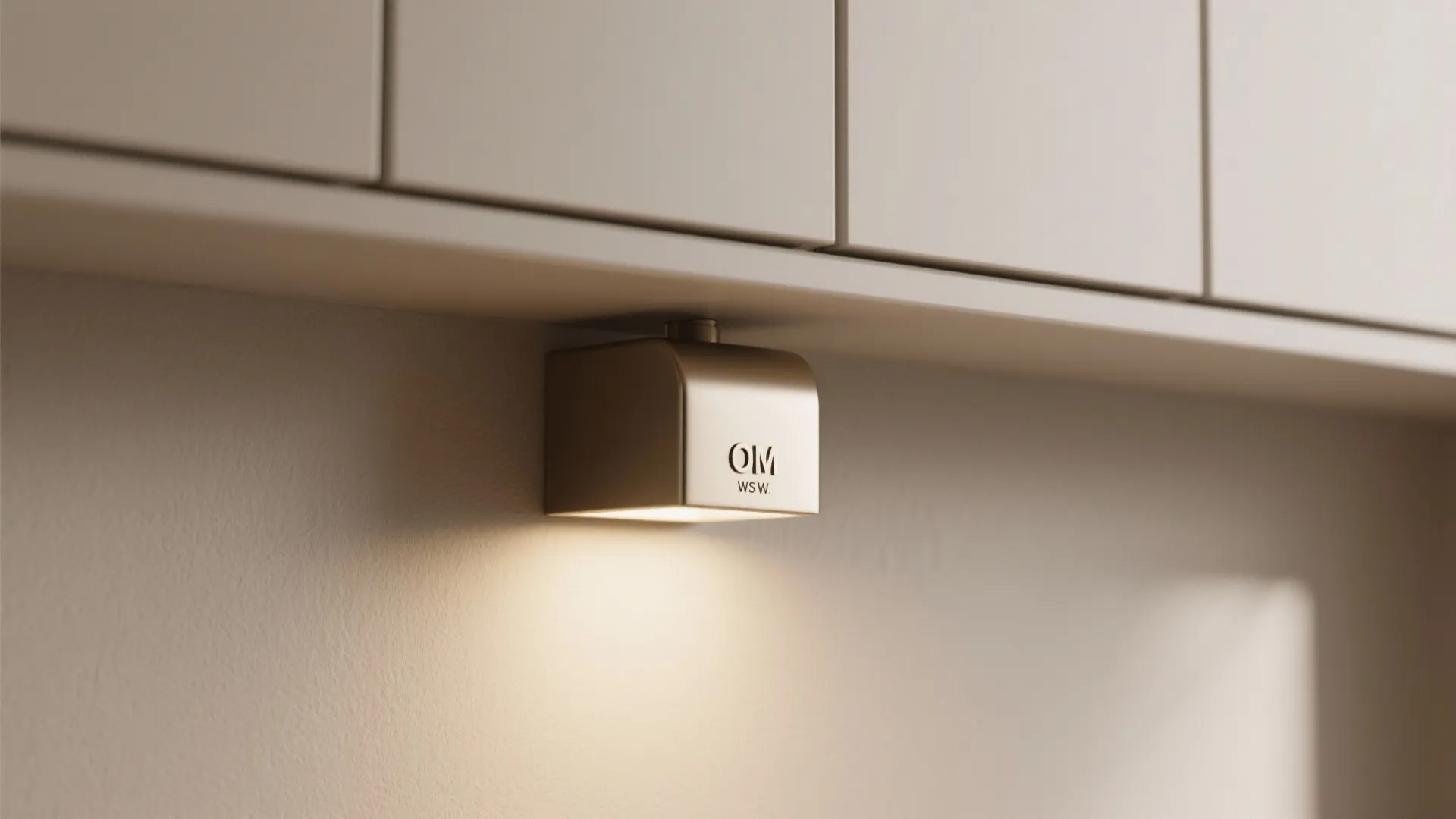 Minimalist kitchen storage with om wall light